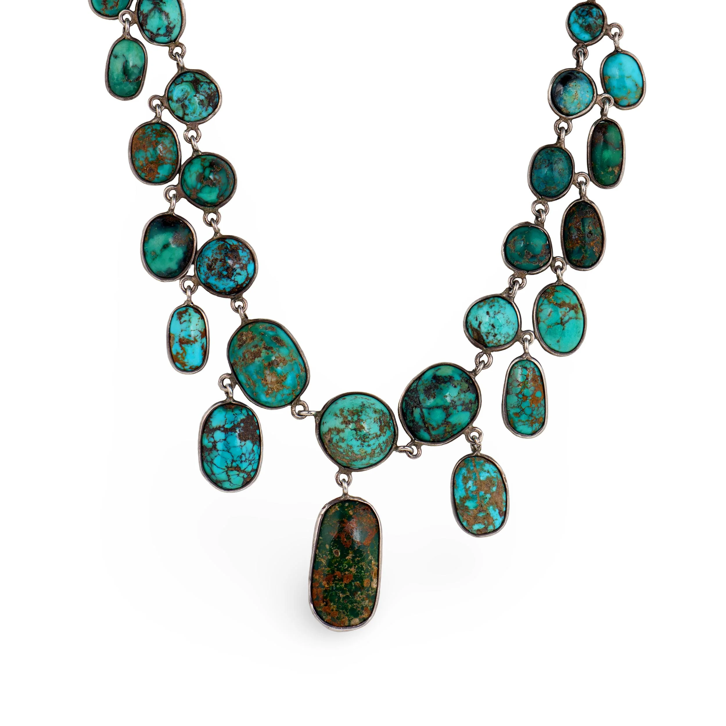 Victorian Sterling Silver Turquoise Festoon Necklace - Image 2