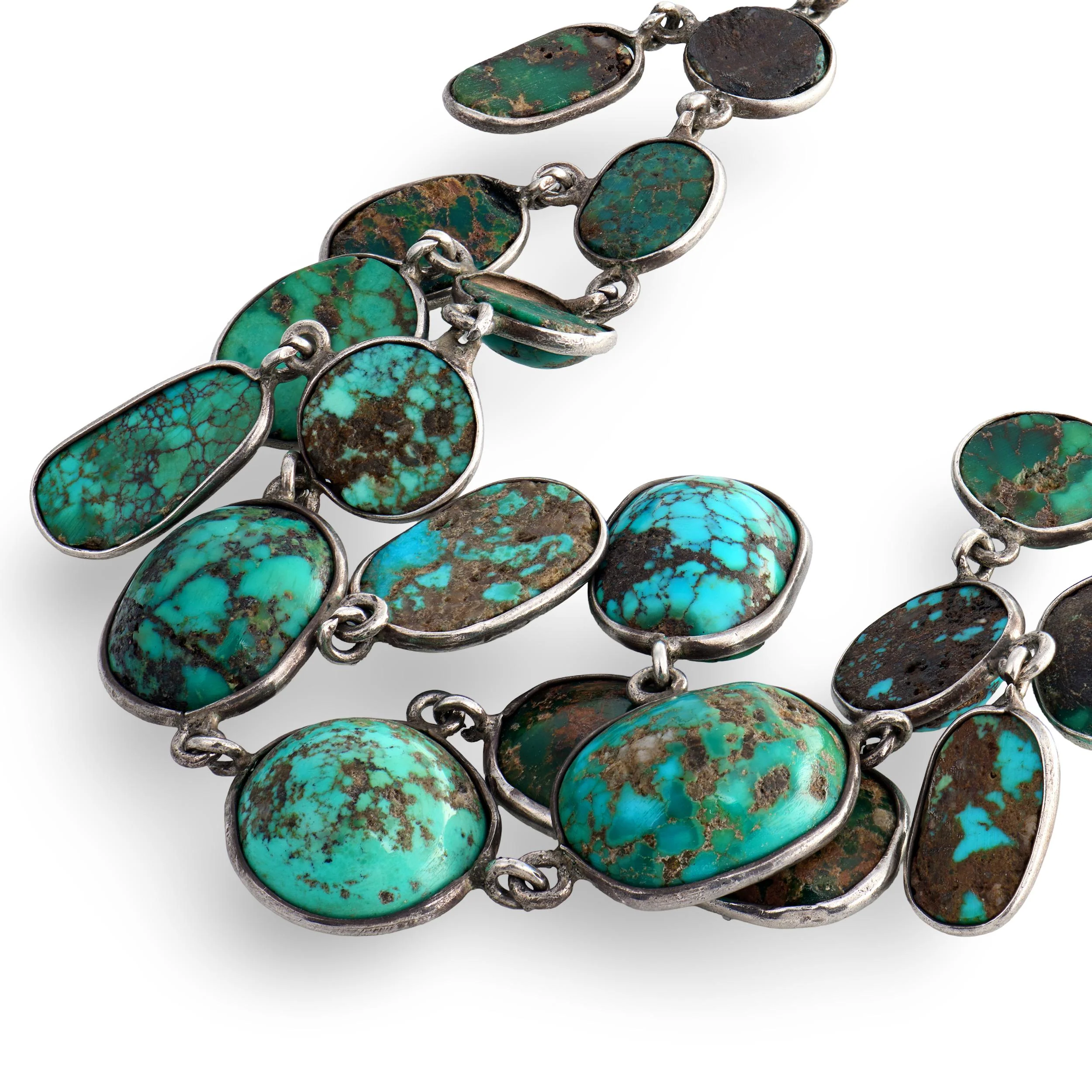 Victorian Sterling Silver Turquoise Festoon Necklace - Image 3