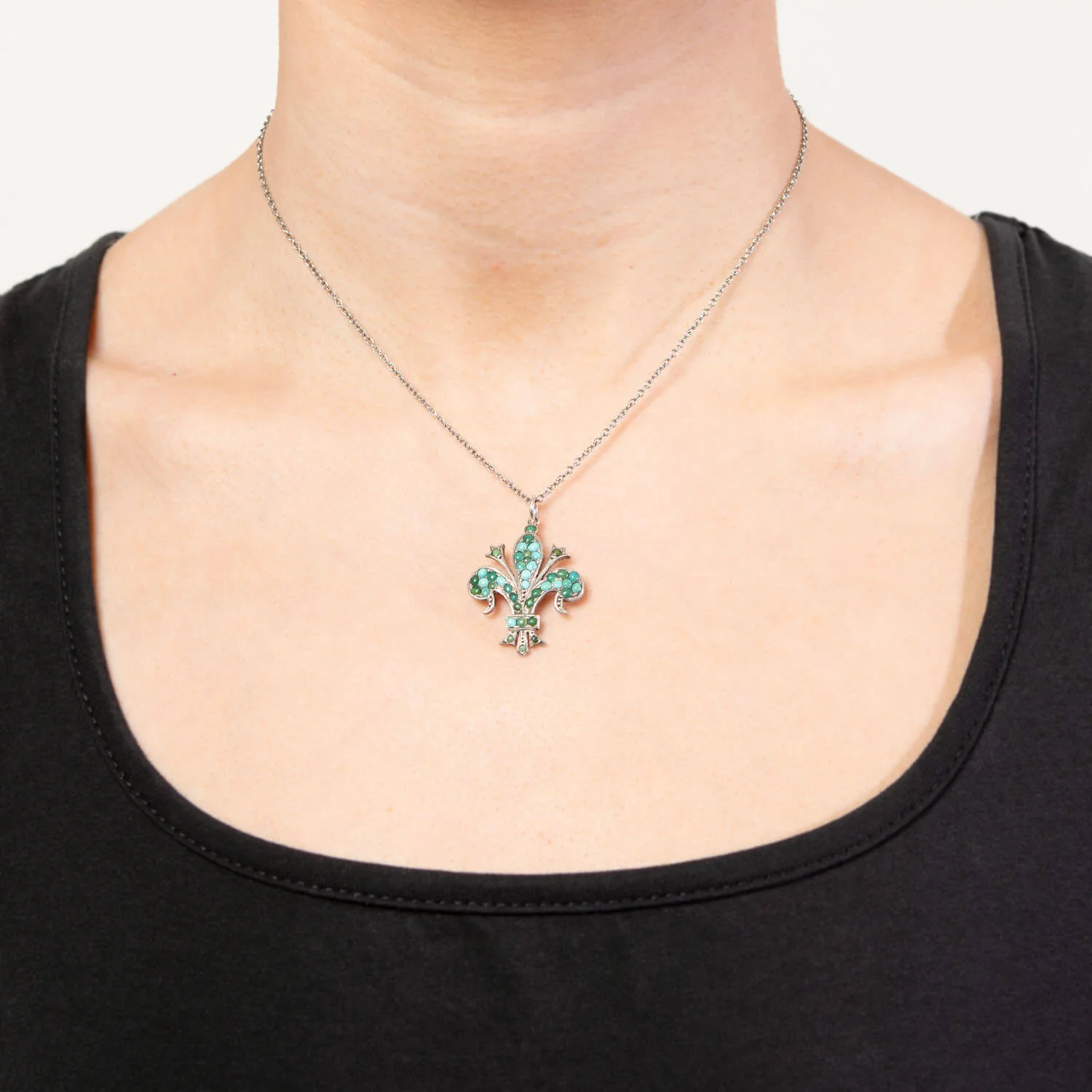 Victorian Sterling Silver Turquoise Fleur De Lis Pendant - Image 4