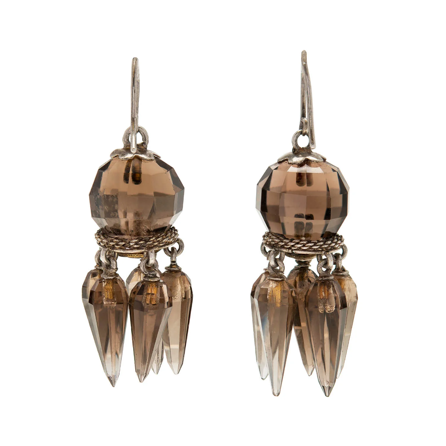 Victorian Sterling Smoky Topaz Foxtail Earrings - Image 3