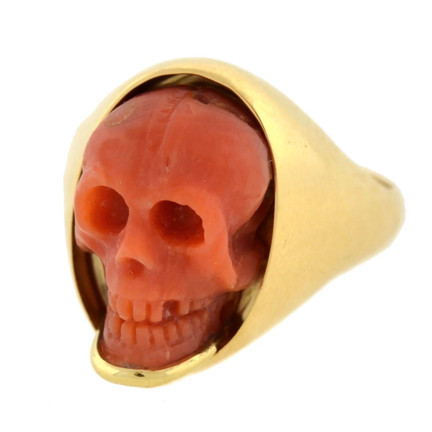 Victorian 18k Hand Coral Skull Ring - Image 3