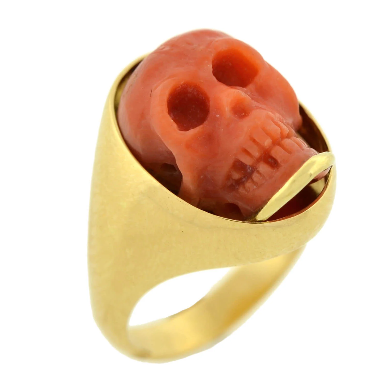 Victorian 18k Hand Coral Skull Ring - Image 5