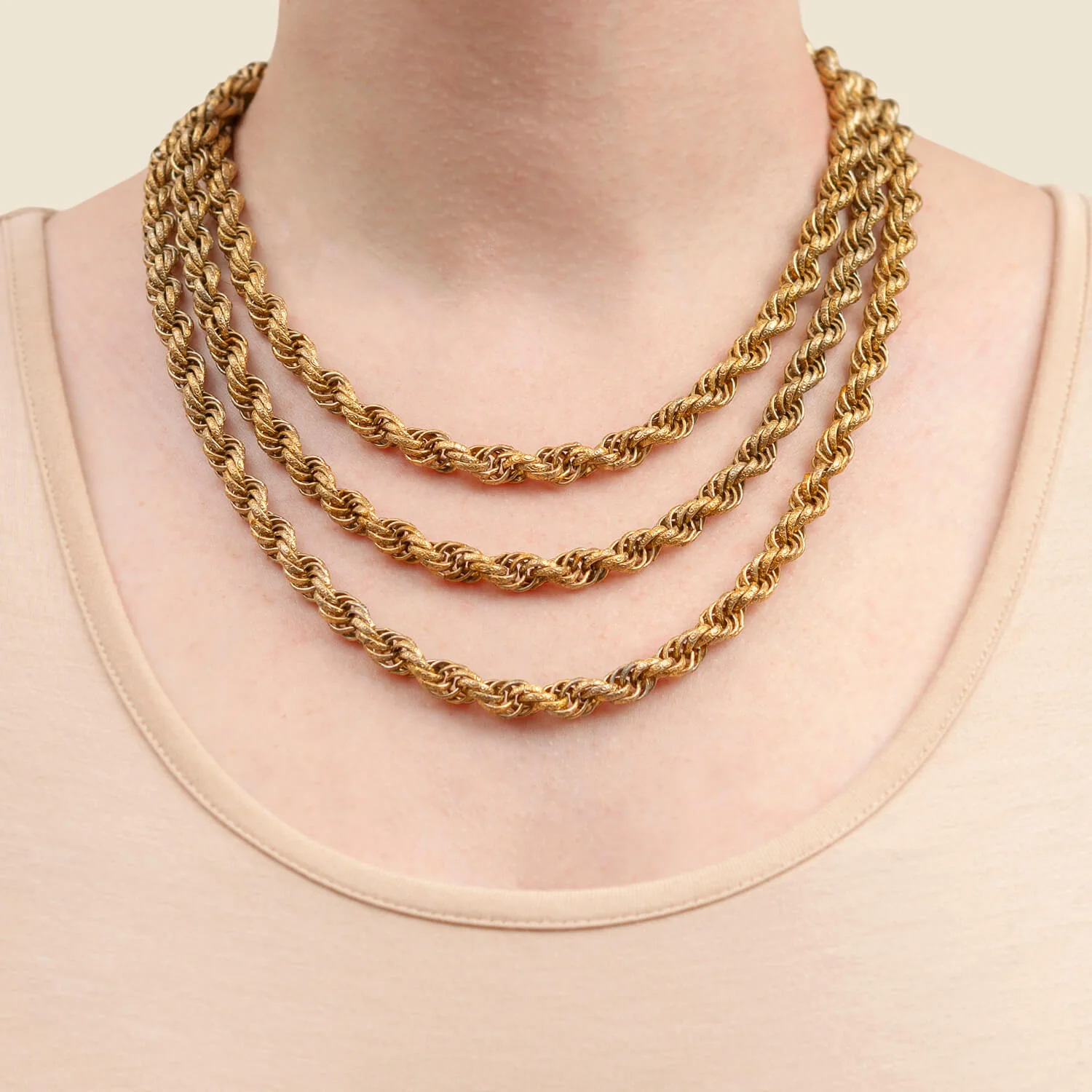 Victorian Style Long Gold-Plated Twisted Rope Chain Necklace 60" - Image 6