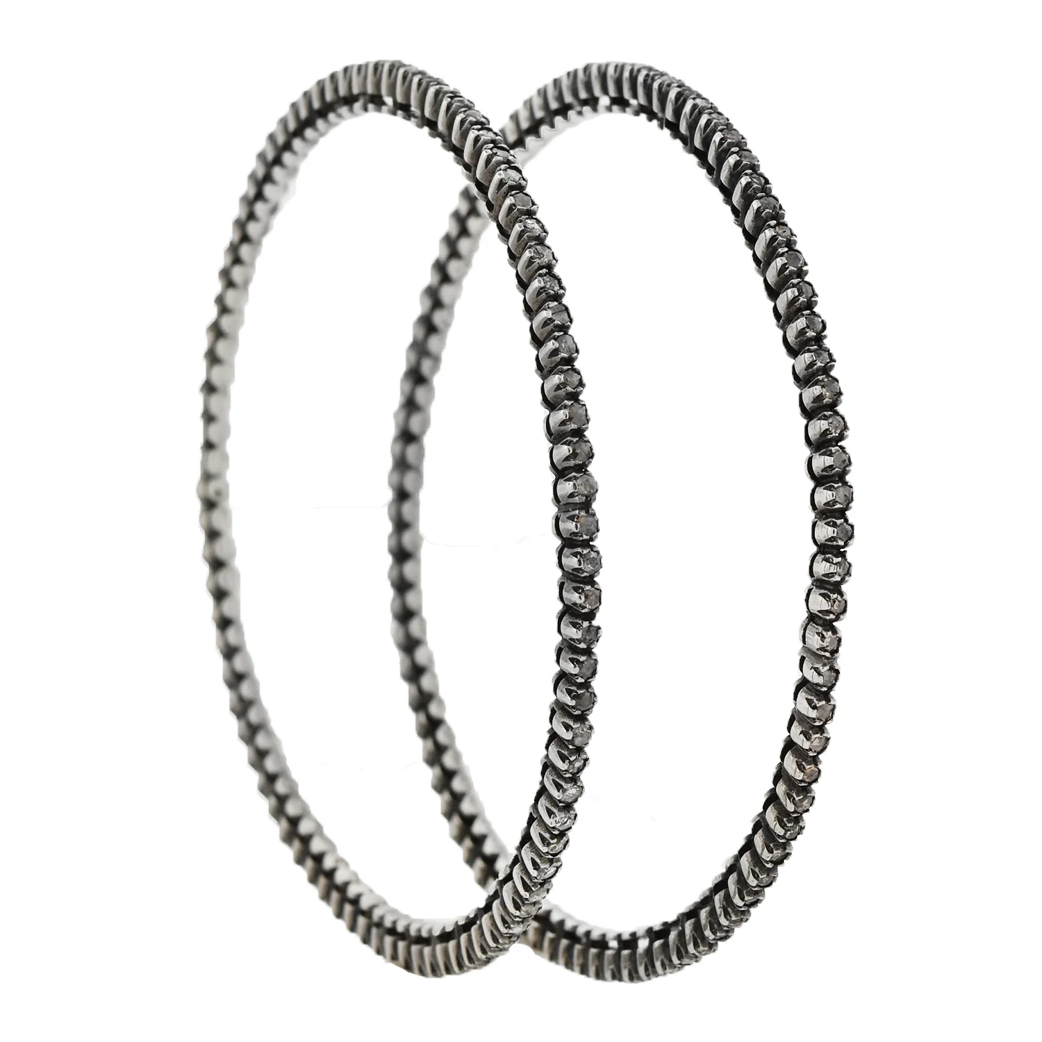 Victorian Style Sterling Rose Cut Diamond Bangle Bracelet Set 1.00ctw - Image 3