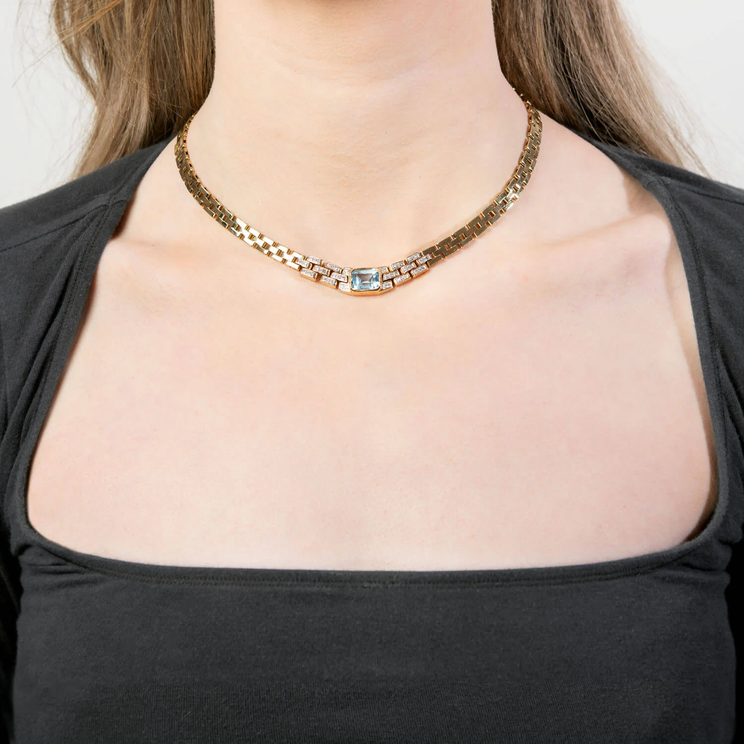 Estate 14k 3.75ct Aqua & Diamond Necklace 34 DWT - Image 7