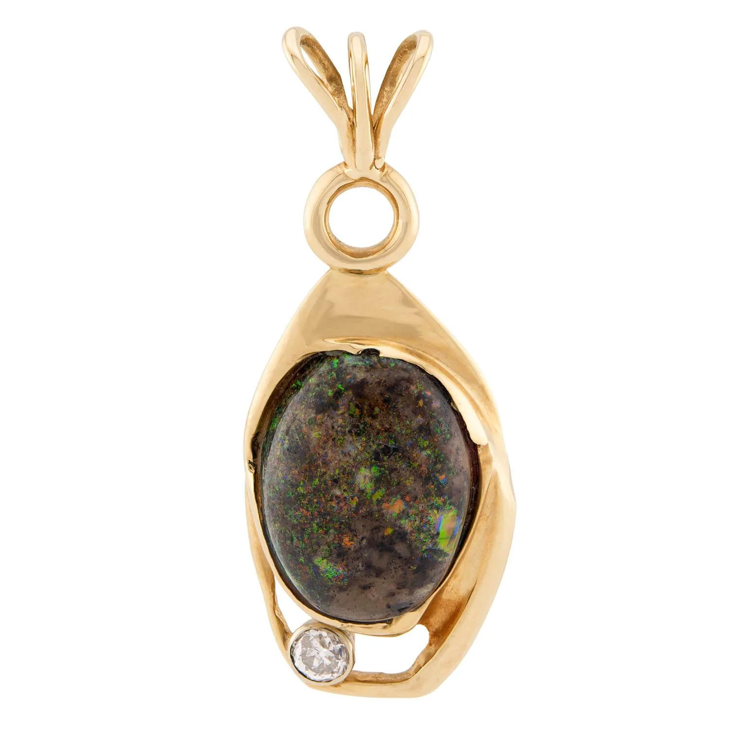 Vintage 14k “Galaxy” Black Australian Boulder Opal & Diamond Pendant