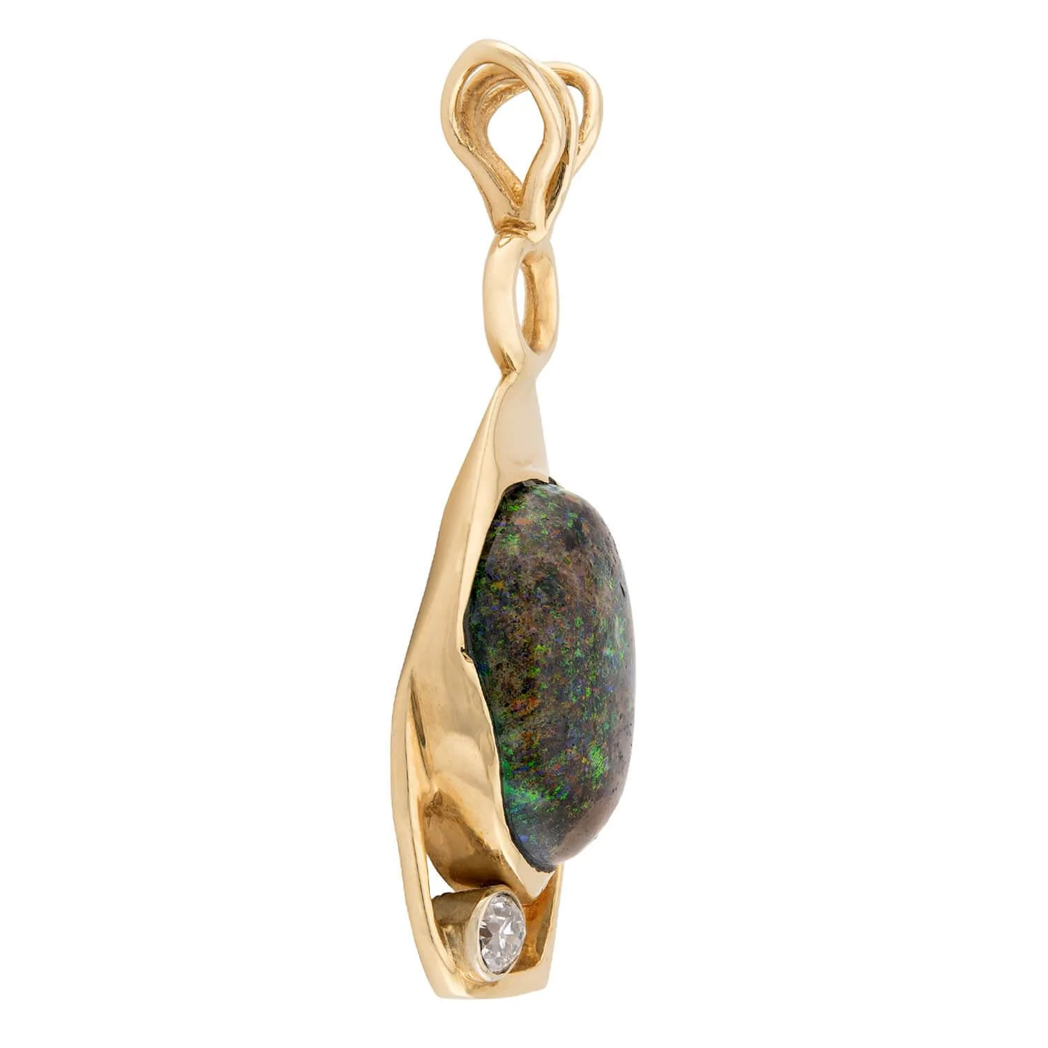 Vintage 14k “Galaxy” Black Australian Boulder Opal & Diamond Pendant - Image 2