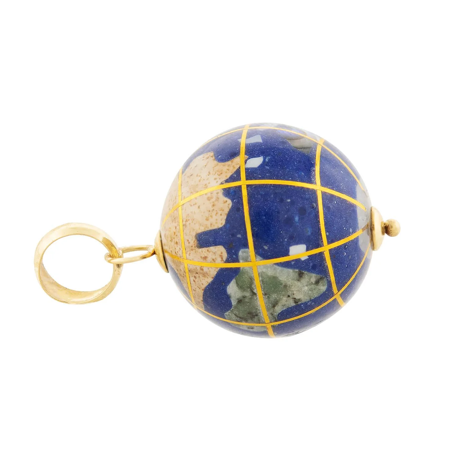 Vintage 14k Enamel and Inlaid Stone World Globe Charm - Image 2