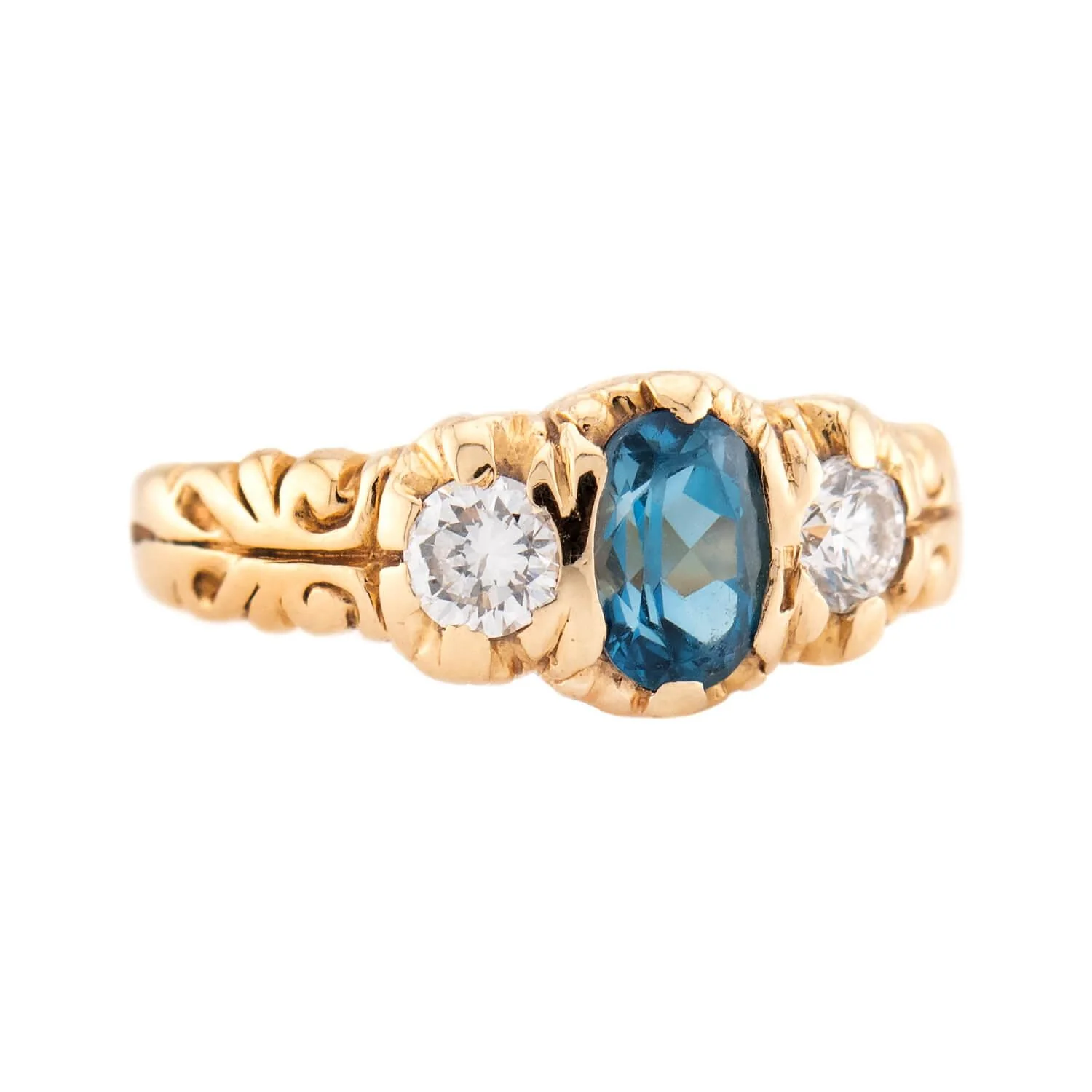 Vintage 14k London Topaz & Diamond Three Stone Ring - Image 2