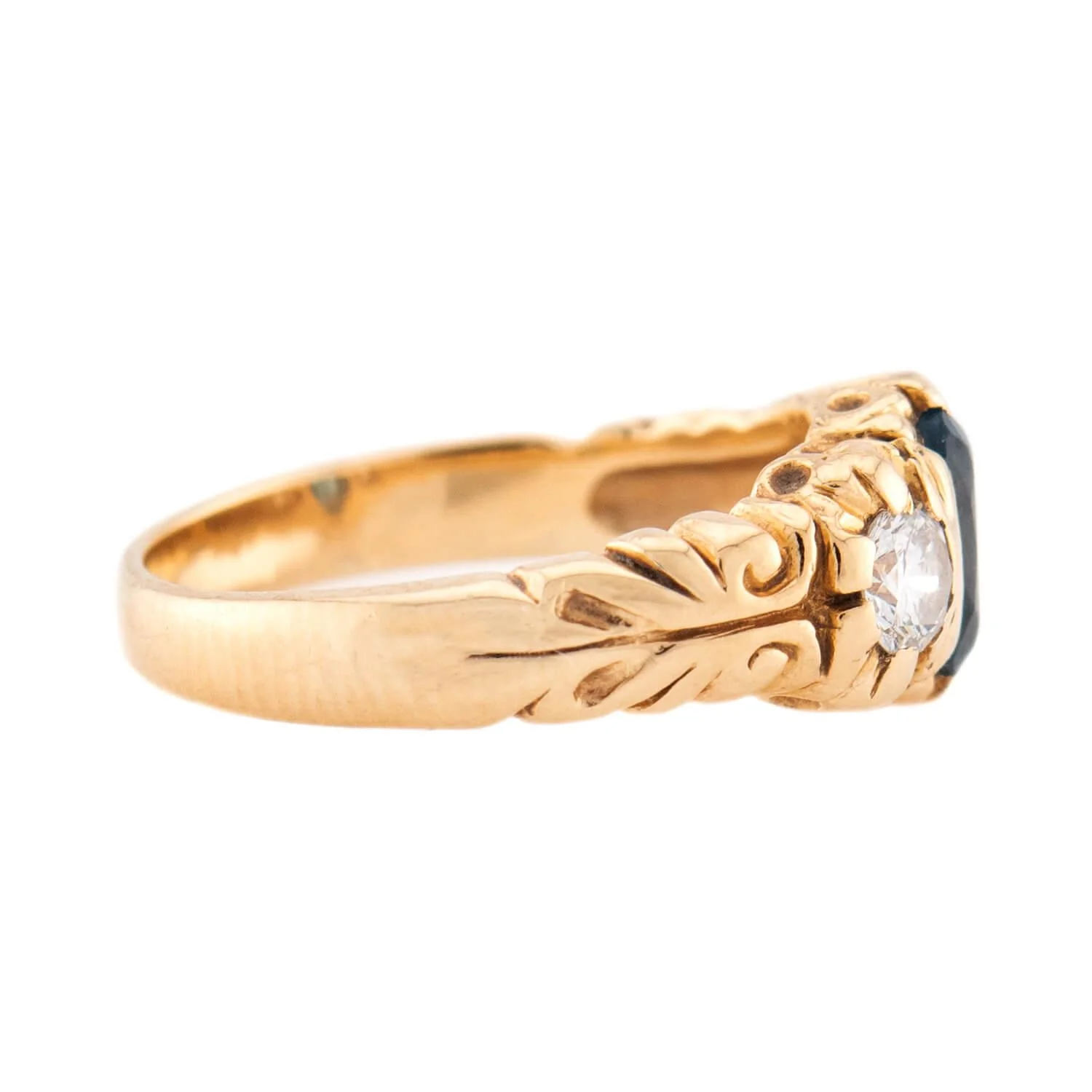 Vintage 14k London Topaz & Diamond Three Stone Ring - Image 3