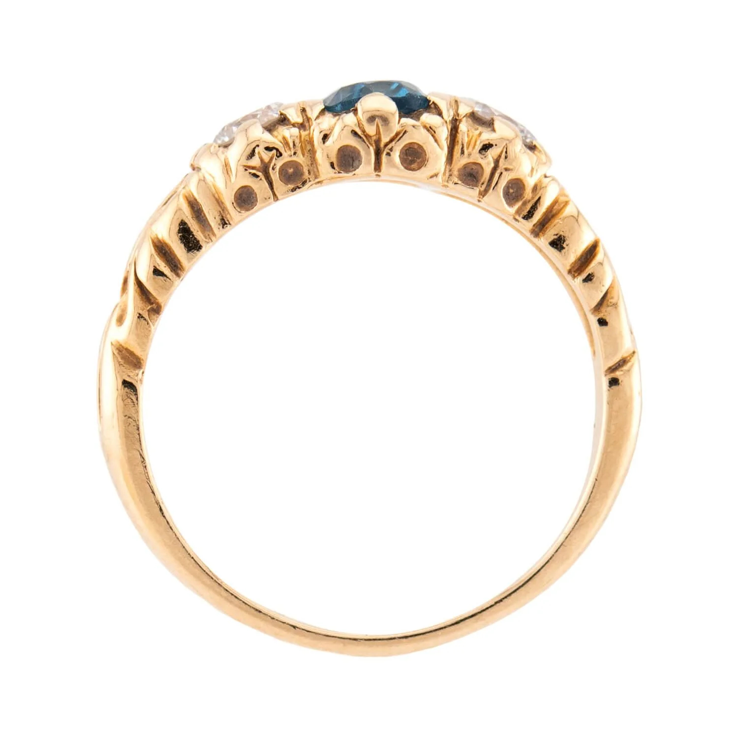 Vintage 14k London Topaz & Diamond Three Stone Ring - Image 4