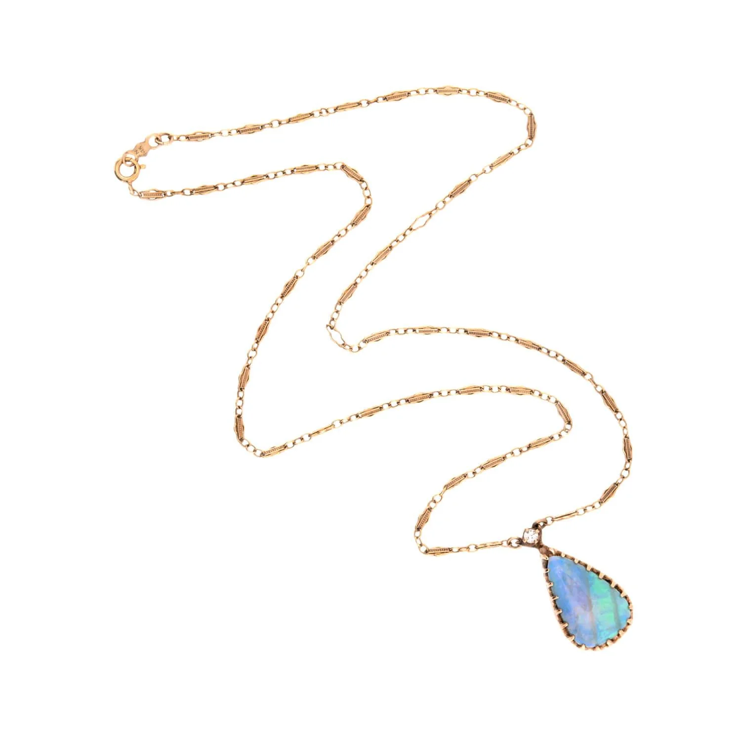 Vintage 14k Opal & Diamond Pendant Necklace - Image 2