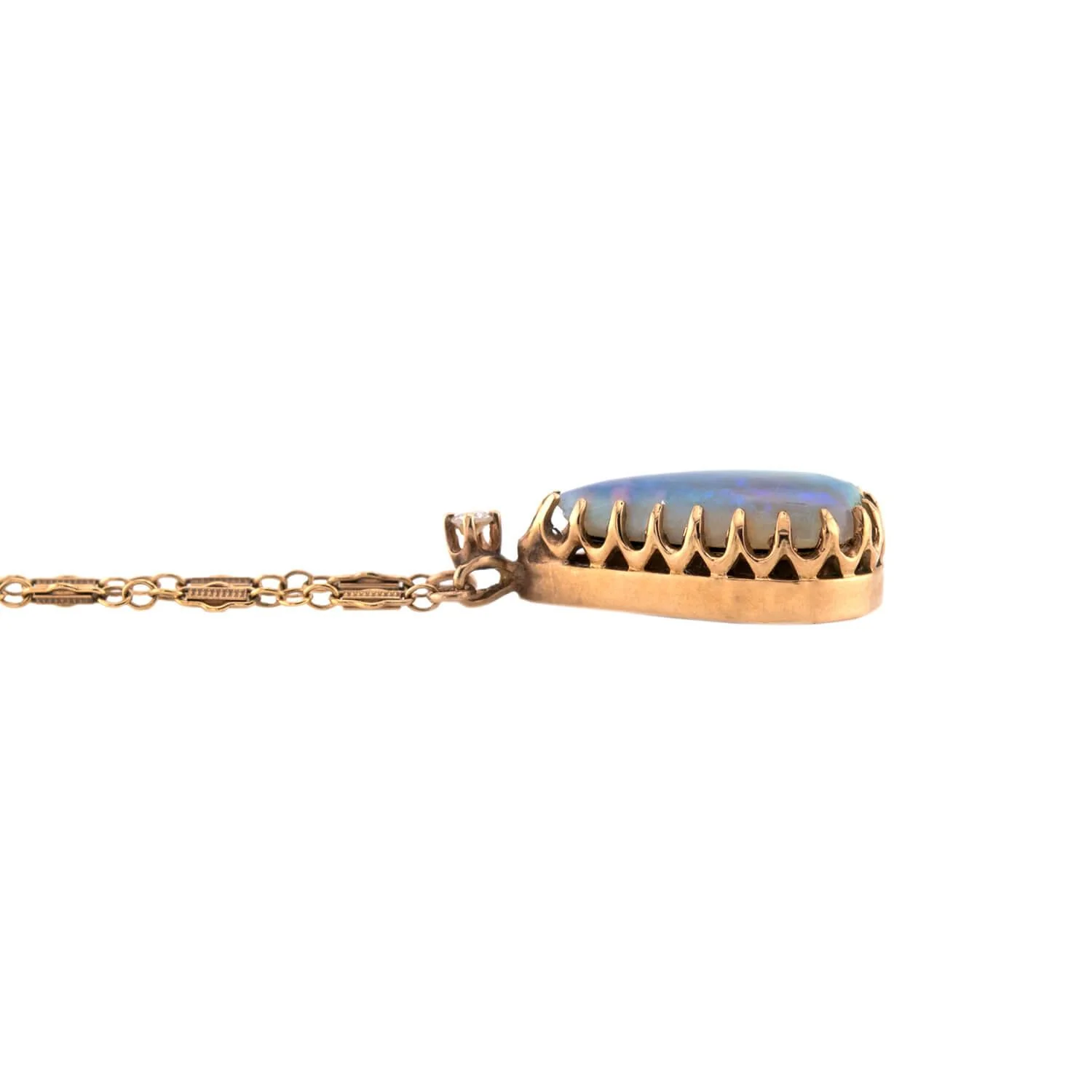Vintage 14k Opal & Diamond Pendant Necklace - Image 3