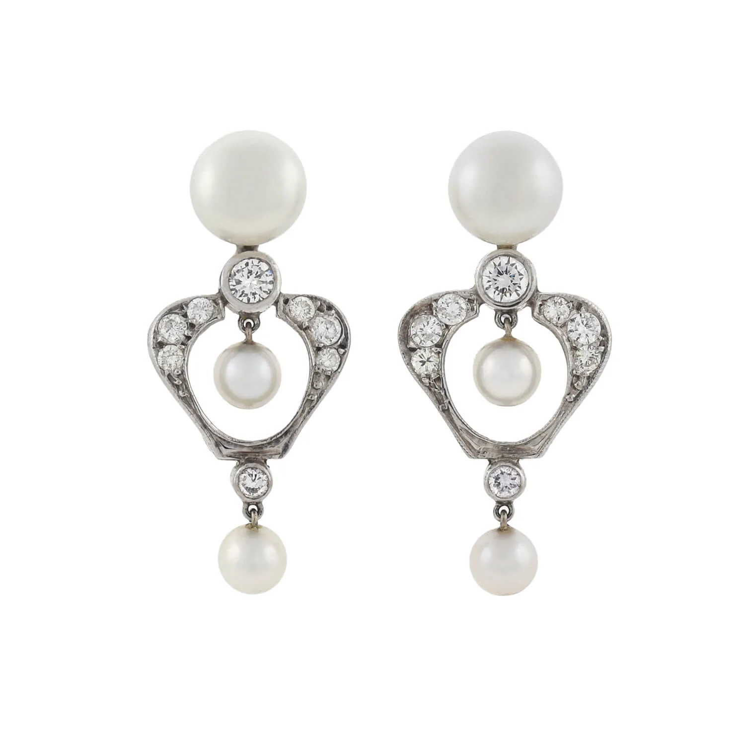 Vintage 14kt Gold Diamond + Pearl Earrings