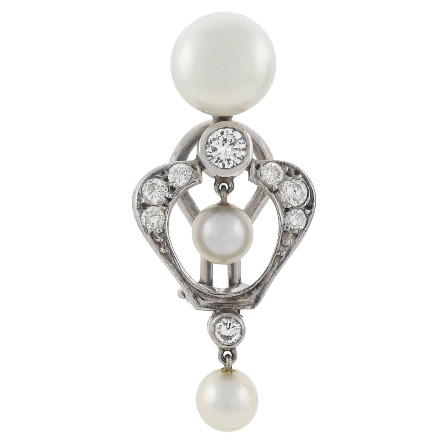 Vintage 14kt Gold Diamond + Pearl Earrings - Image 2