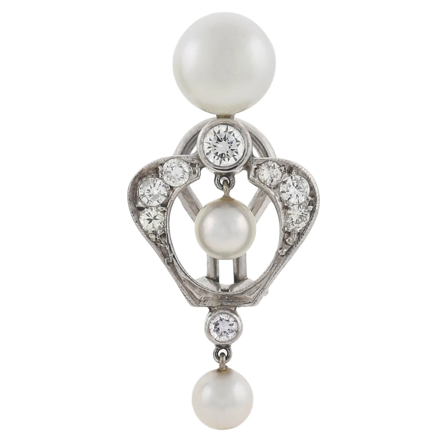 Vintage 14kt Gold Diamond + Pearl Earrings - Image 3