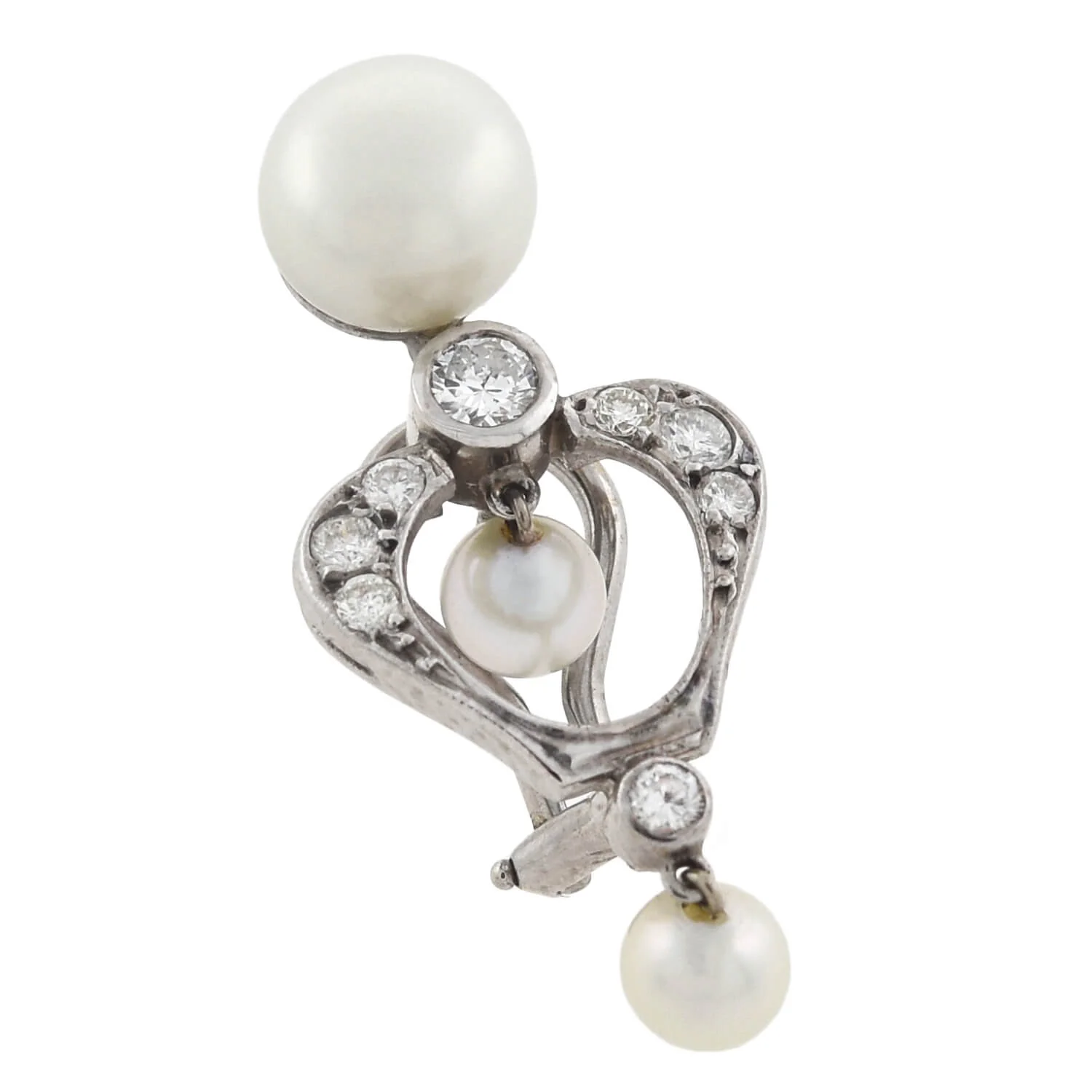 Vintage 14kt Gold Diamond + Pearl Earrings - Image 4