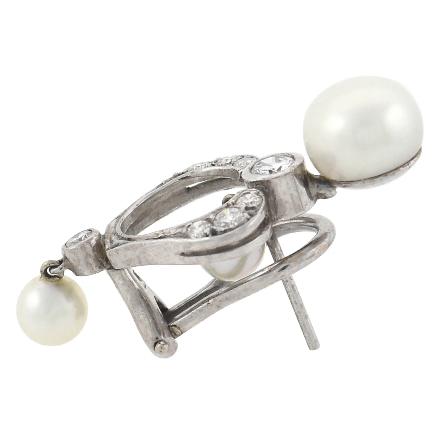 Vintage 14kt Gold Diamond + Pearl Earrings - Image 5