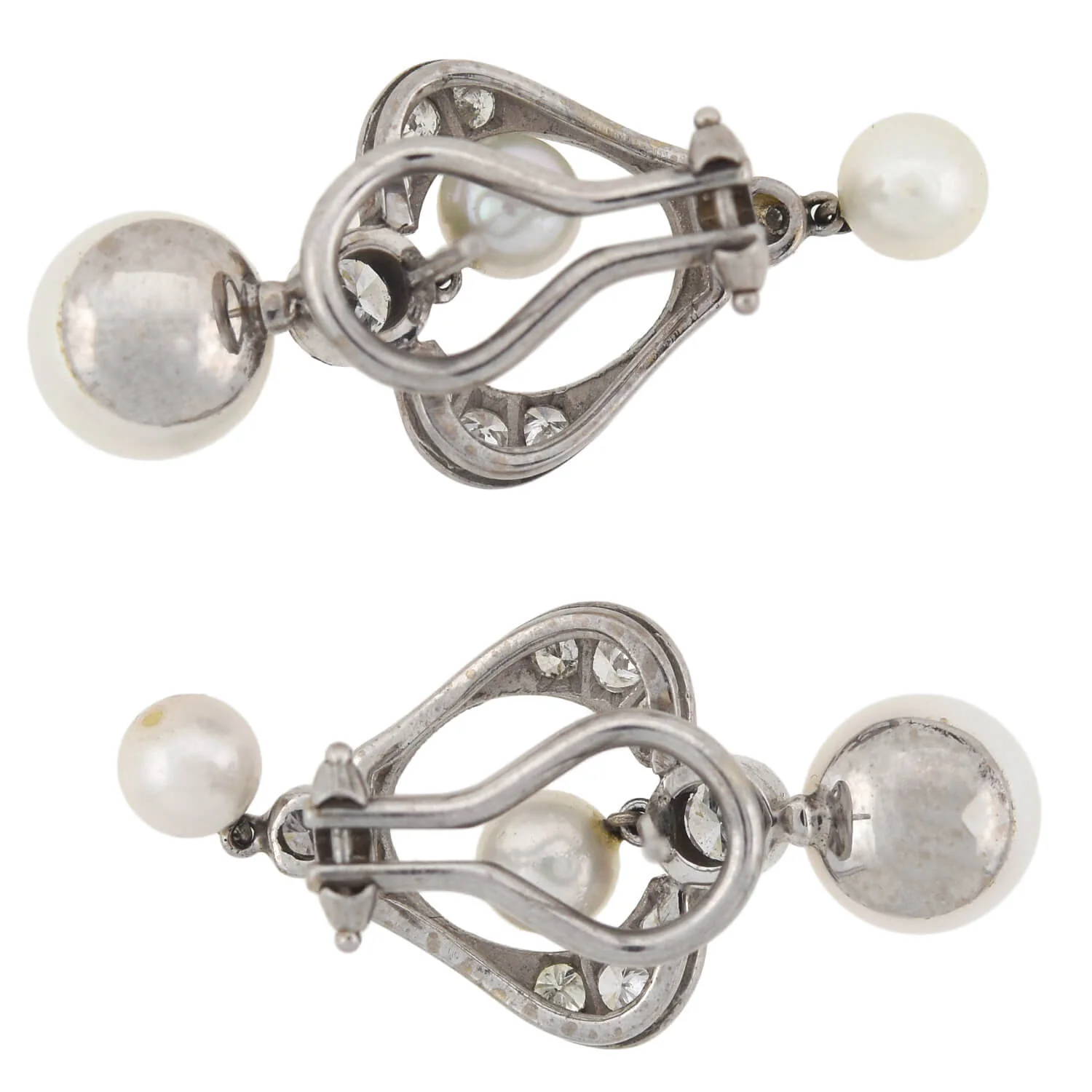 Vintage 14kt Gold Diamond + Pearl Earrings - Image 6