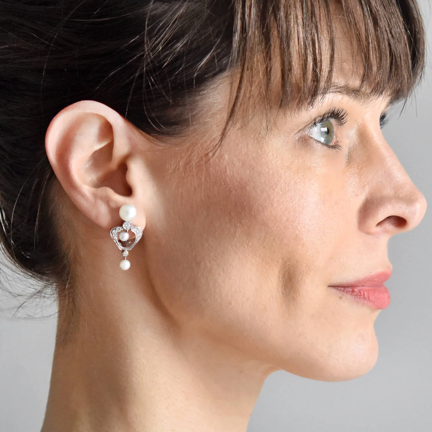 Vintage 14kt Gold Diamond + Pearl Earrings - Image 7