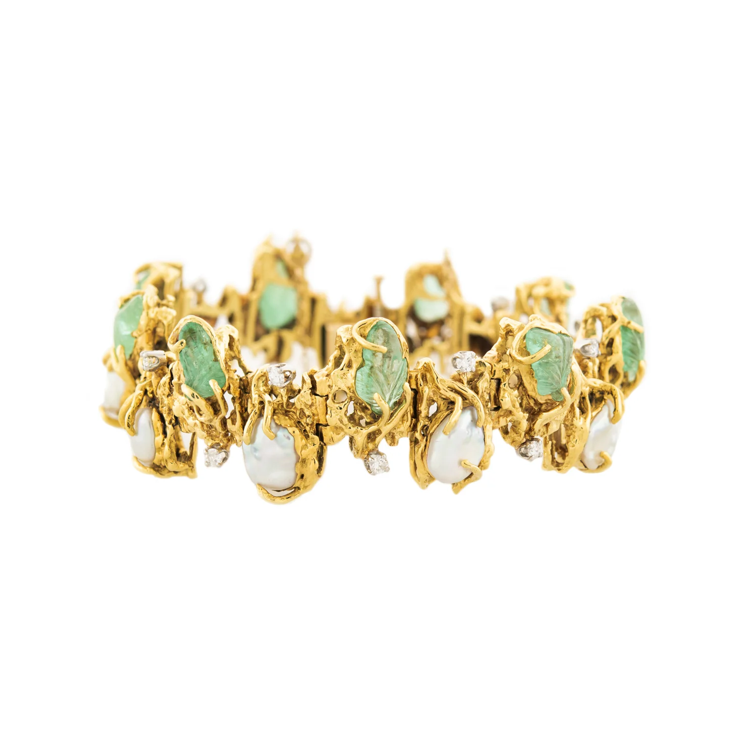 Vintage 18k Emerald 20ctw, Pearls, & Diamond Bracelet 43 DWT