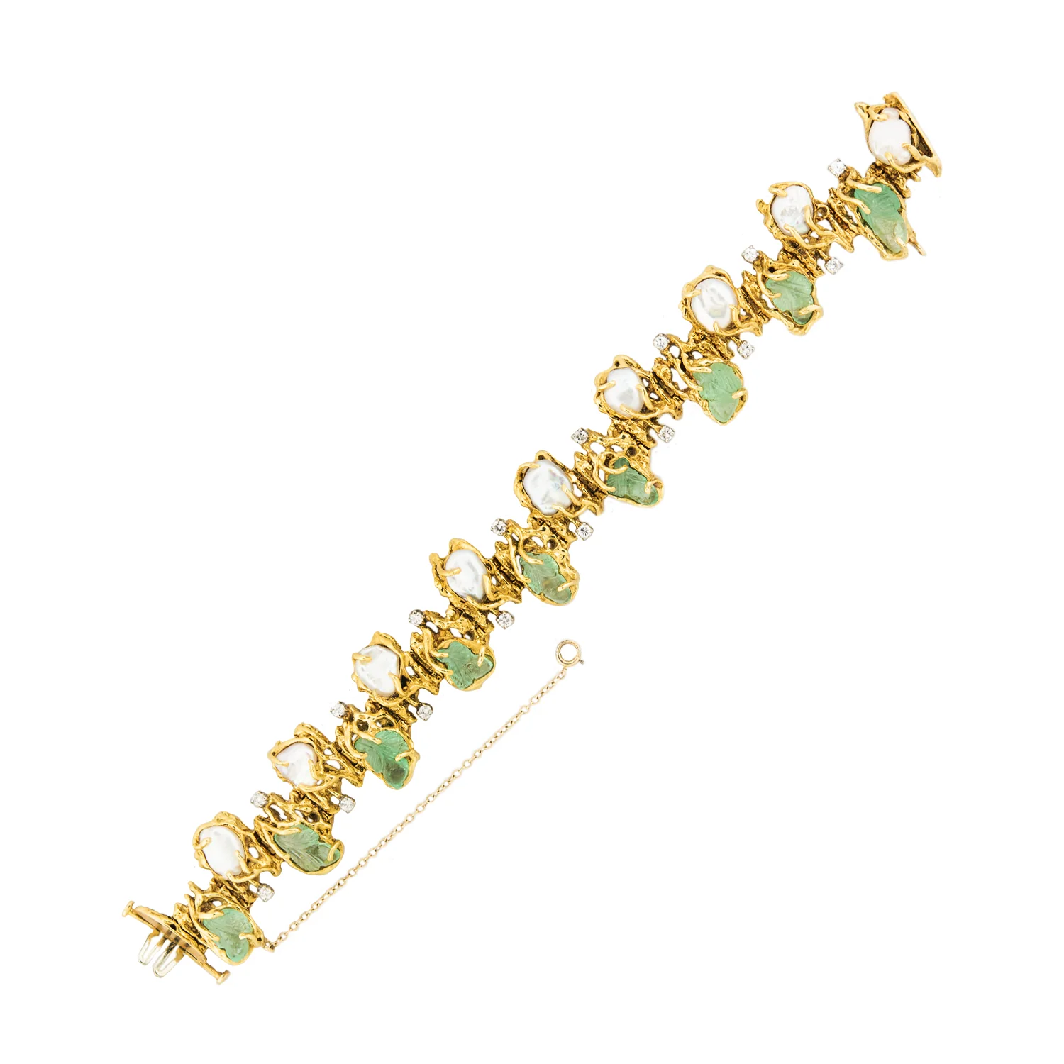 Vintage 18k Emerald 20ctw, Pearls, & Diamond Bracelet 43 DWT - Image 2