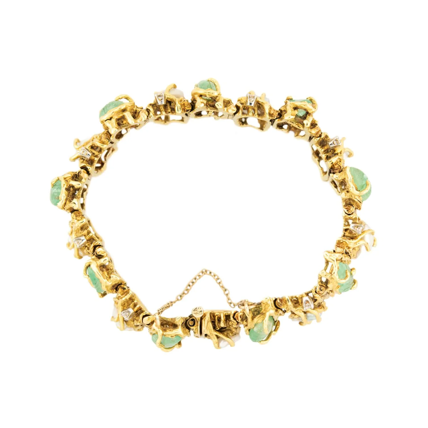 Vintage 18k Emerald 20ctw, Pearls, & Diamond Bracelet 43 DWT - Image 3