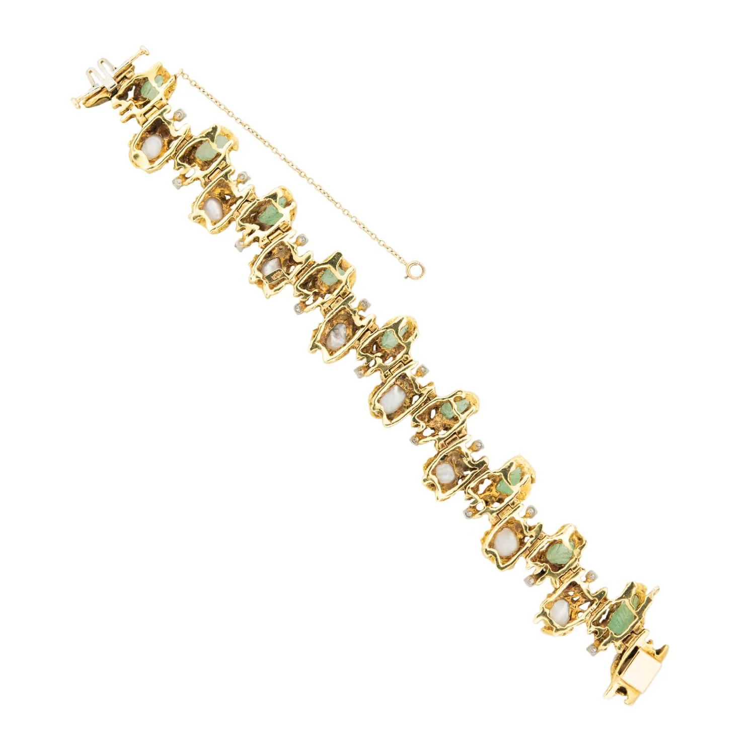 Vintage 18k Emerald 20ctw, Pearls, & Diamond Bracelet 43 DWT - Image 5