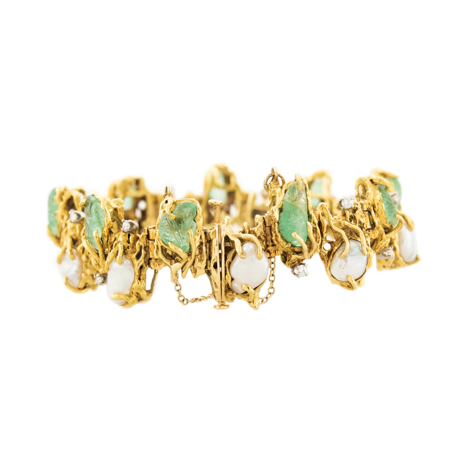 Vintage 18k Emerald 20ctw, Pearls, & Diamond Bracelet 43 DWT - Image 6
