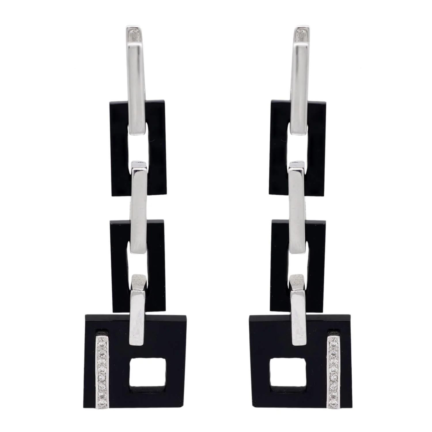 Vintage 18k Onyx & Diamond Geometric Drop Earrings