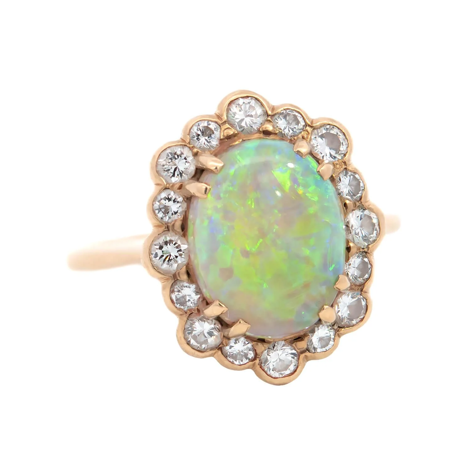 Vintage 18k Opal and Diamond Halo Ring - Image 2