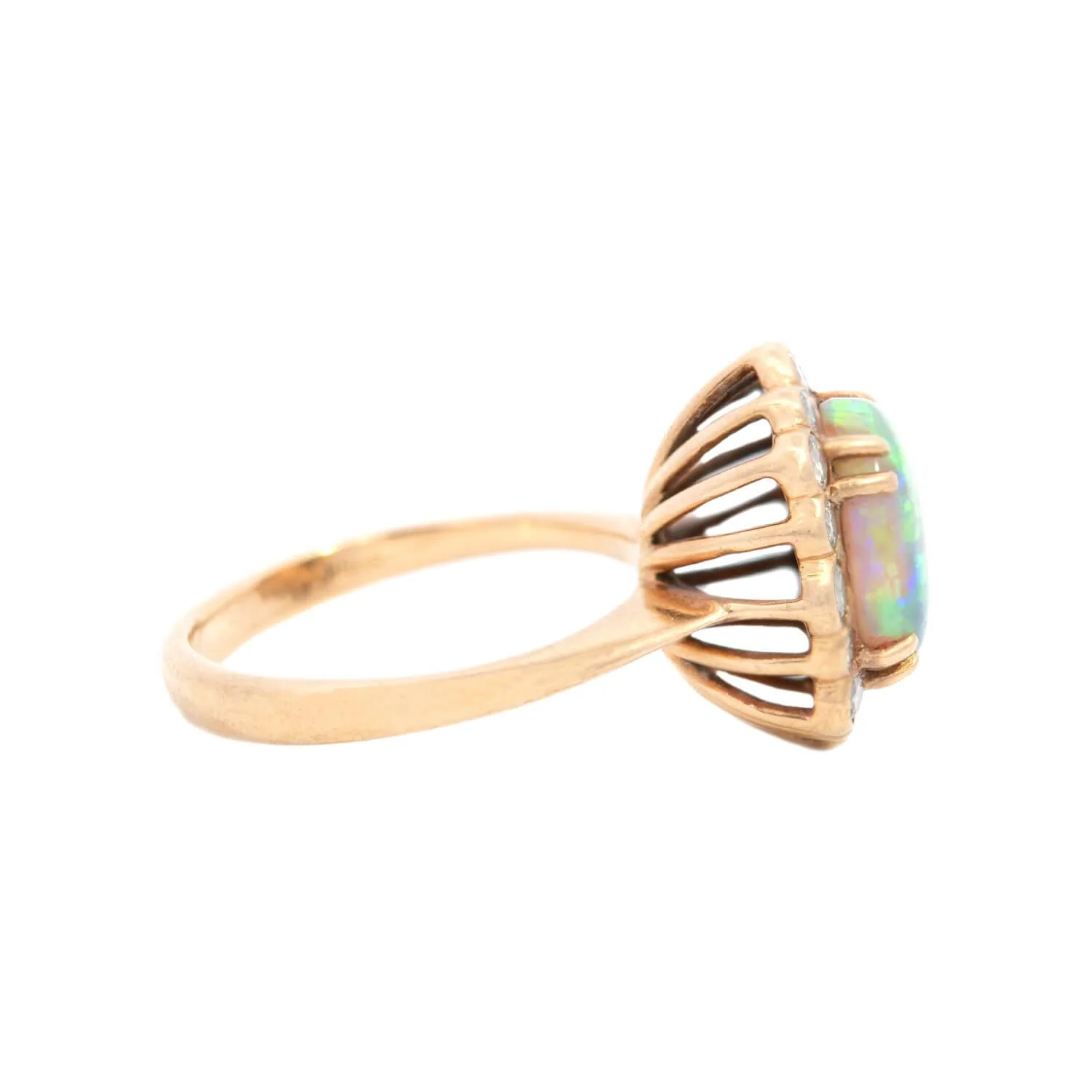 Vintage 18k Opal and Diamond Halo Ring - Image 3