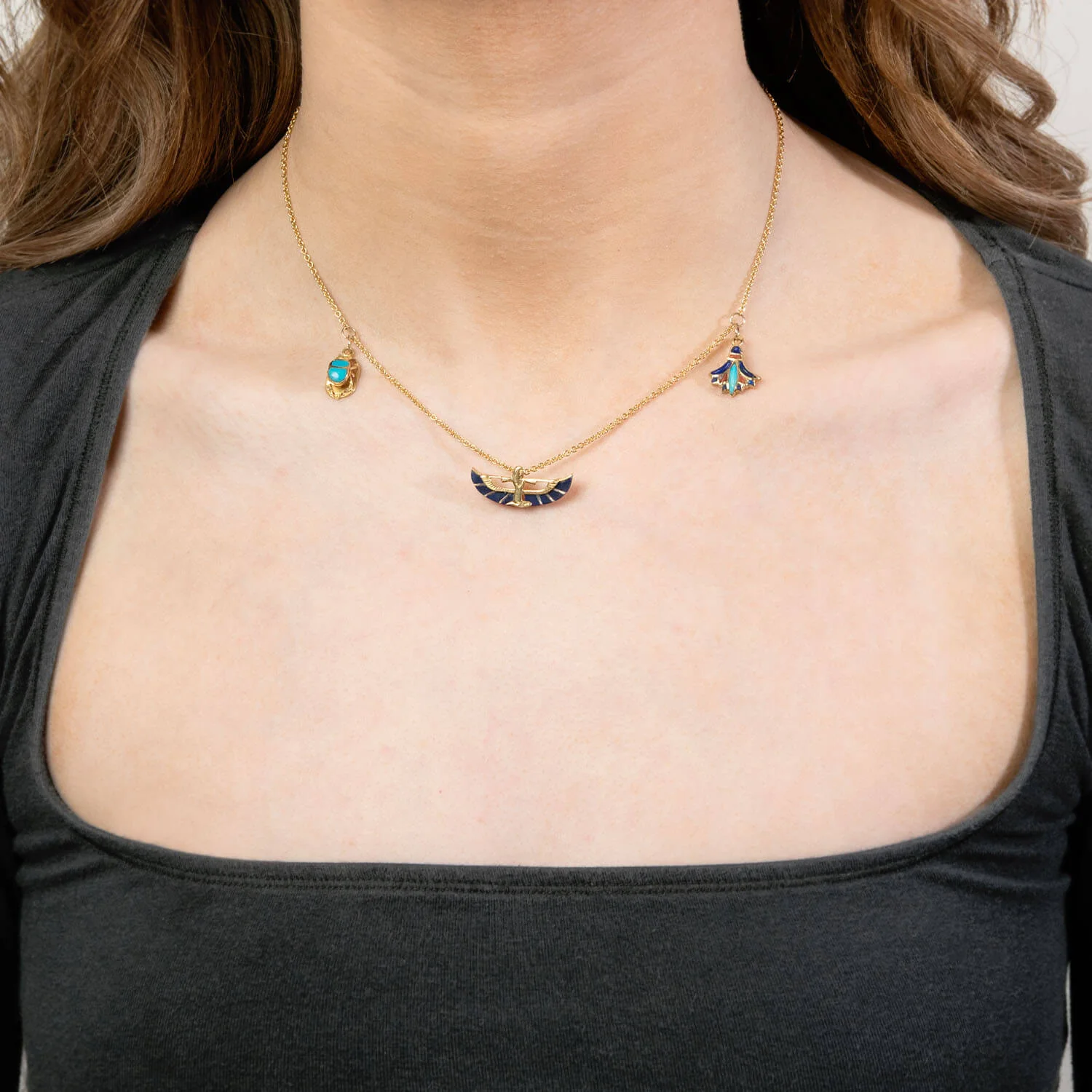 Vintage Egyptian 18k Enamel Charm Necklace - Image 6