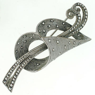 FAHRNER Vintage Sterling & Marcasite Pin & Earring Set - Image 3