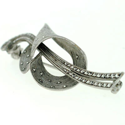 FAHRNER Vintage Sterling & Marcasite Pin & Earring Set - Image 8