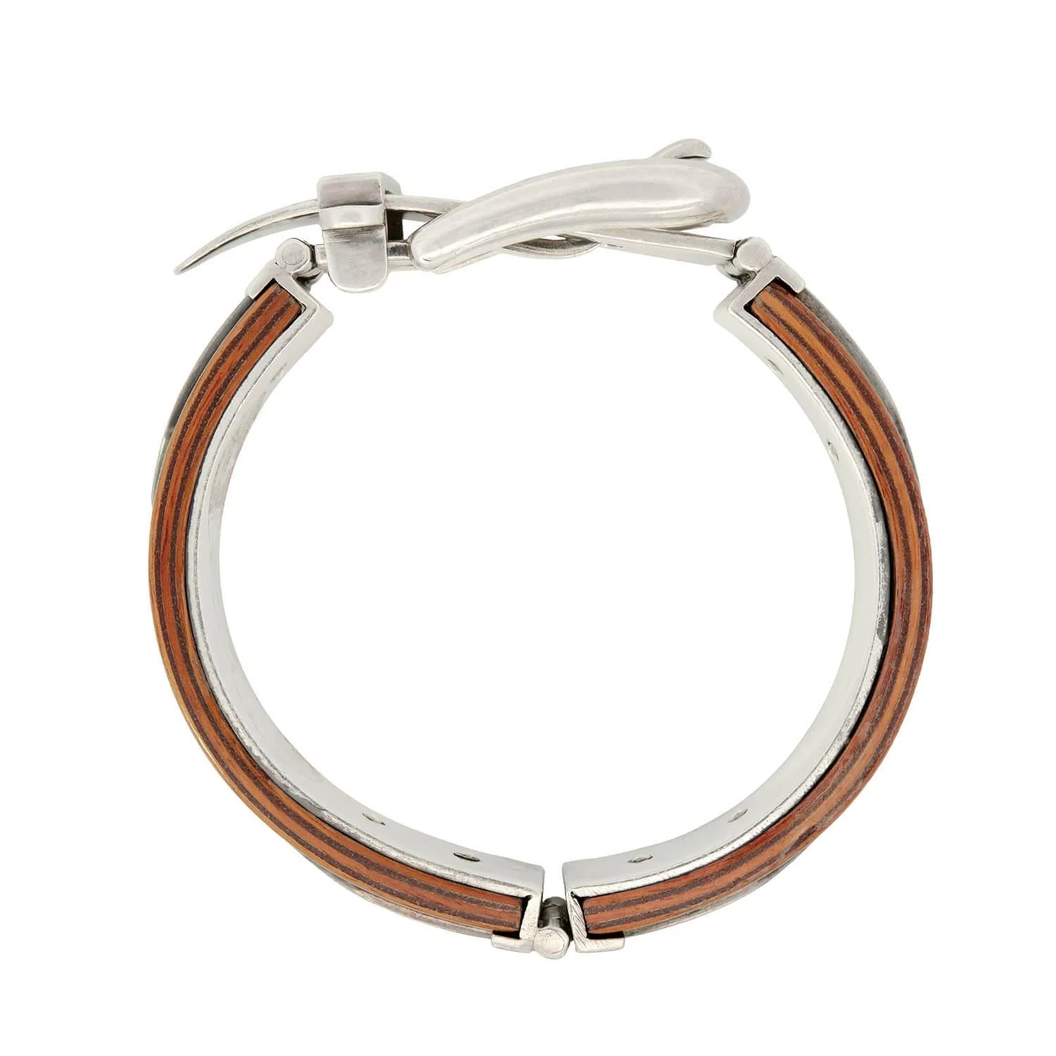 Vintage Gucci Sterling Silver Wood Enameled Buckle Bracelet - Image 3