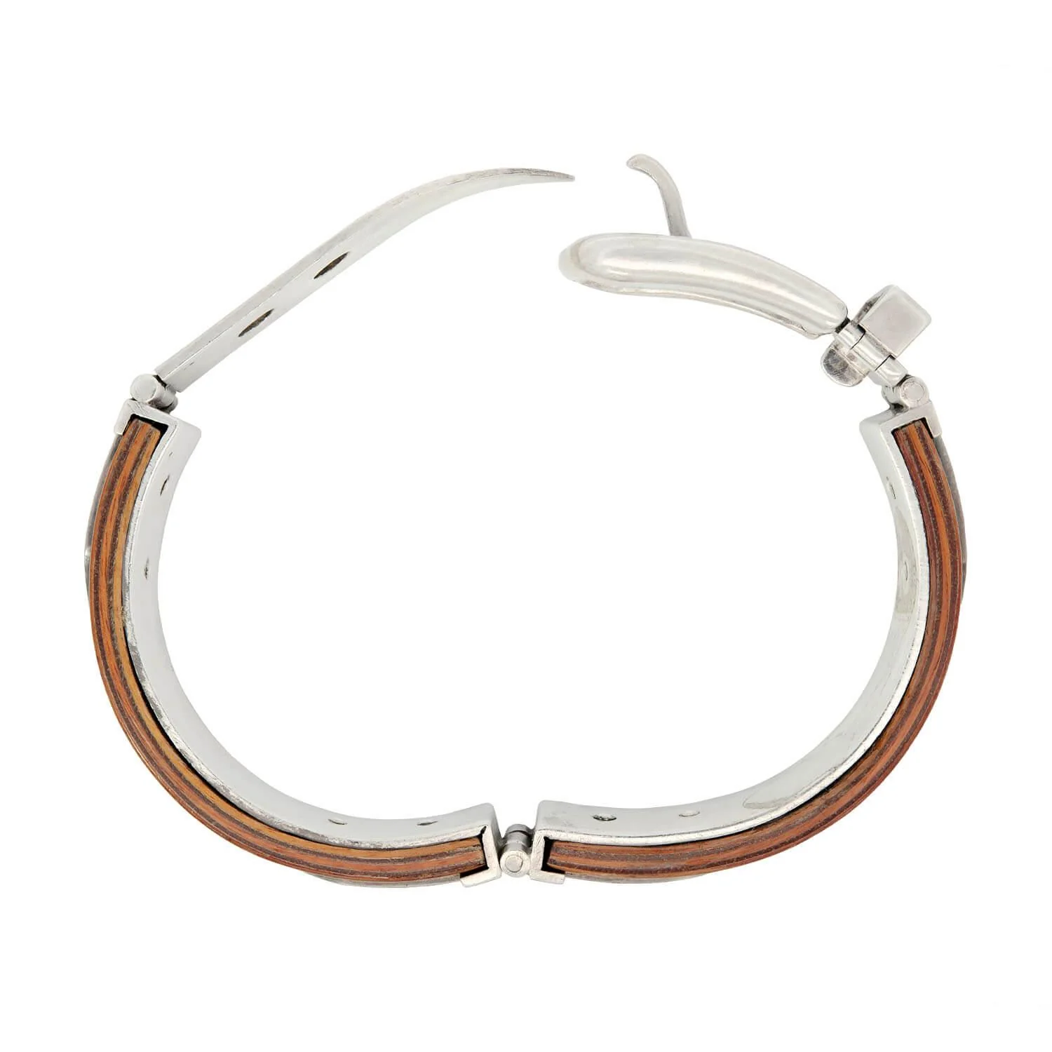 Vintage Gucci Sterling Silver Wood Enameled Buckle Bracelet - Image 5