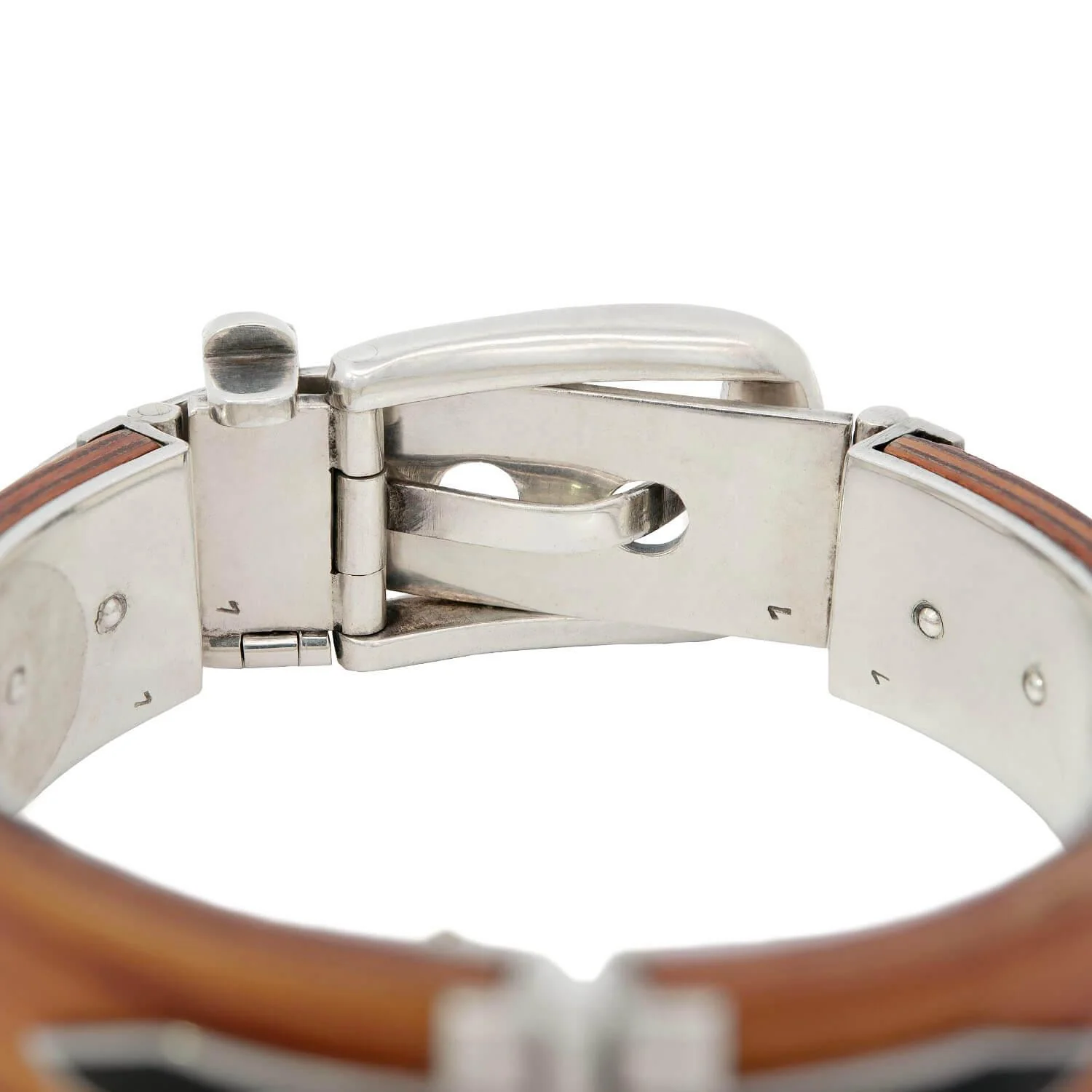 Vintage Gucci Sterling Silver Wood Enameled Buckle Bracelet - Image 6
