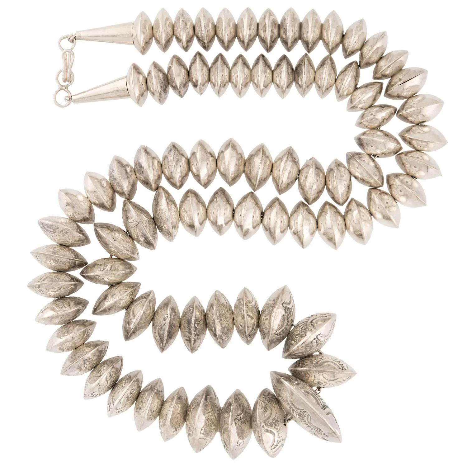 Vintage Native American Sterling Silver Conch Bead Necklace - Image 2