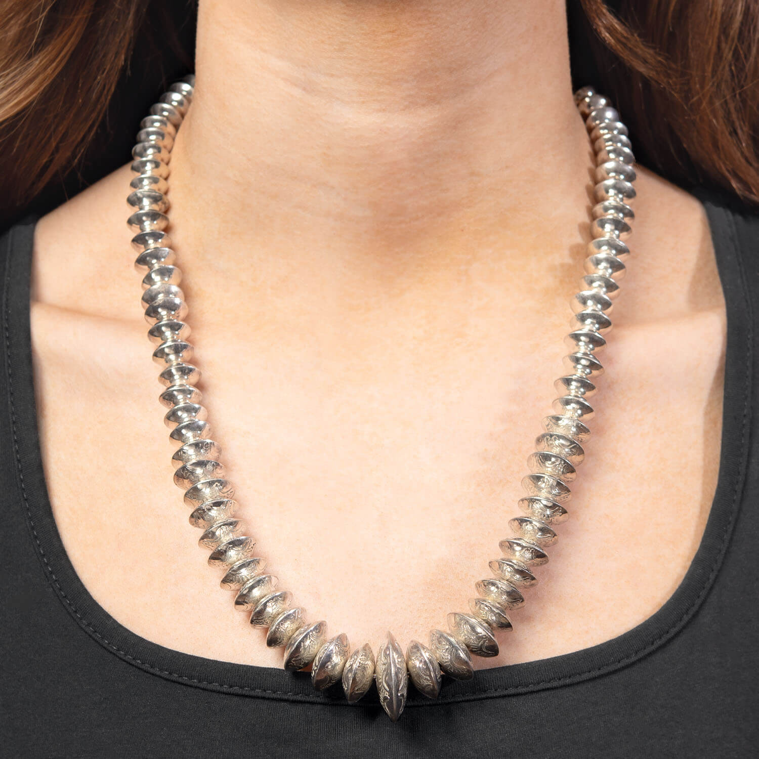 Vintage Native American Sterling Silver Conch Bead Necklace - Image 5