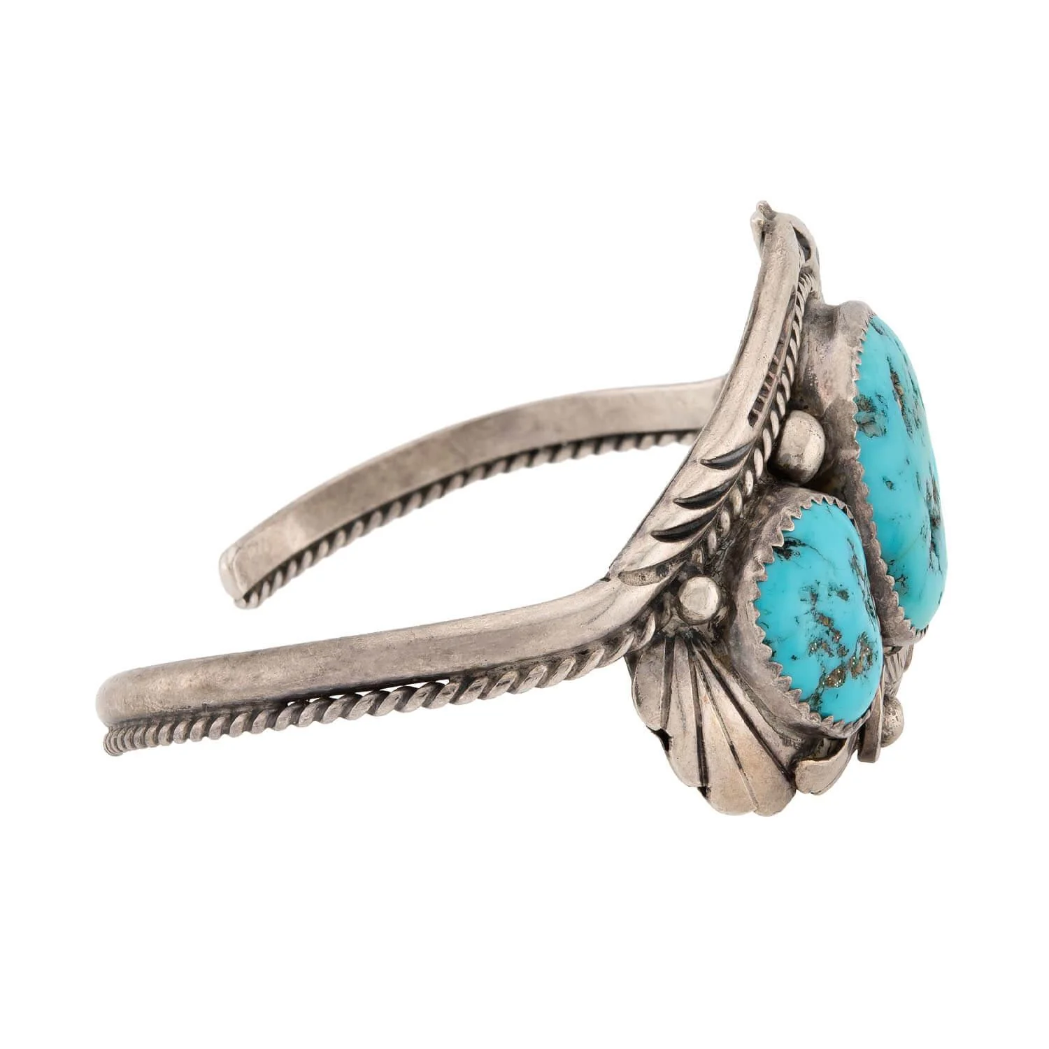Vintage Native American Sterling Silver Turquoise Cuff Bracelet - Image 2