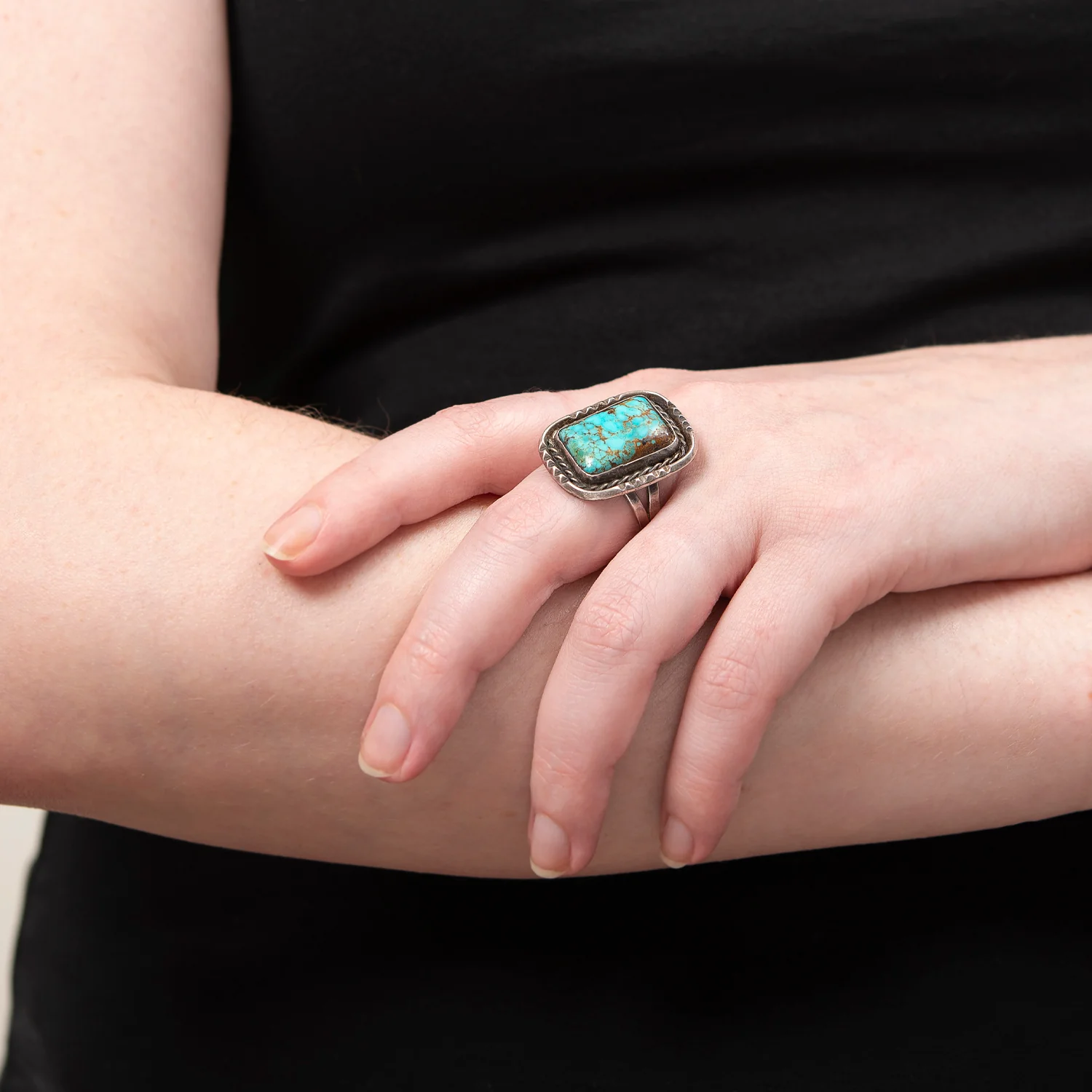 Vintage Native American Sterling + Turquoise Ring - Image 6