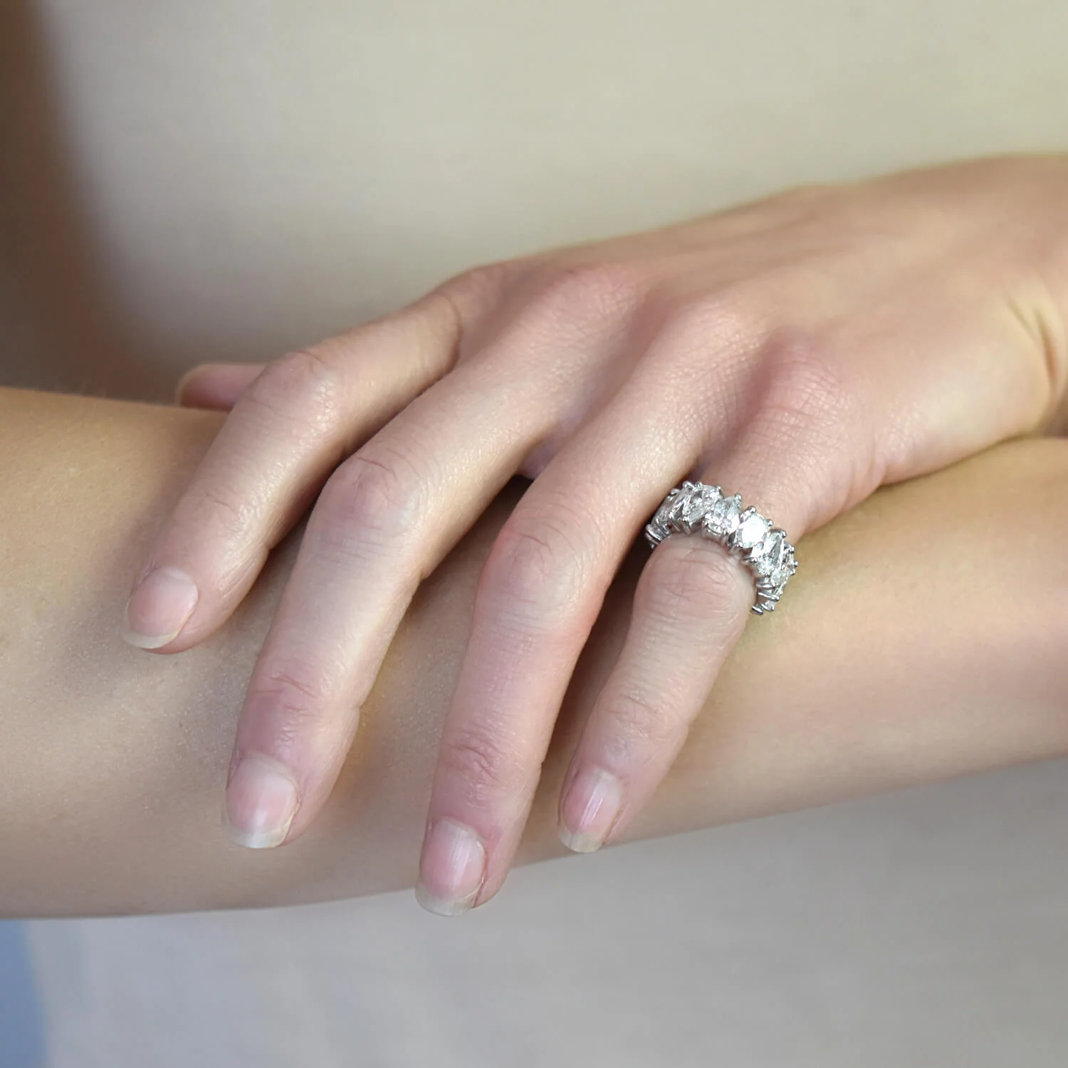 Vintage Platinum Pear Brilliant Cut Diamond Eternity Band 7.56ctw - Image 5