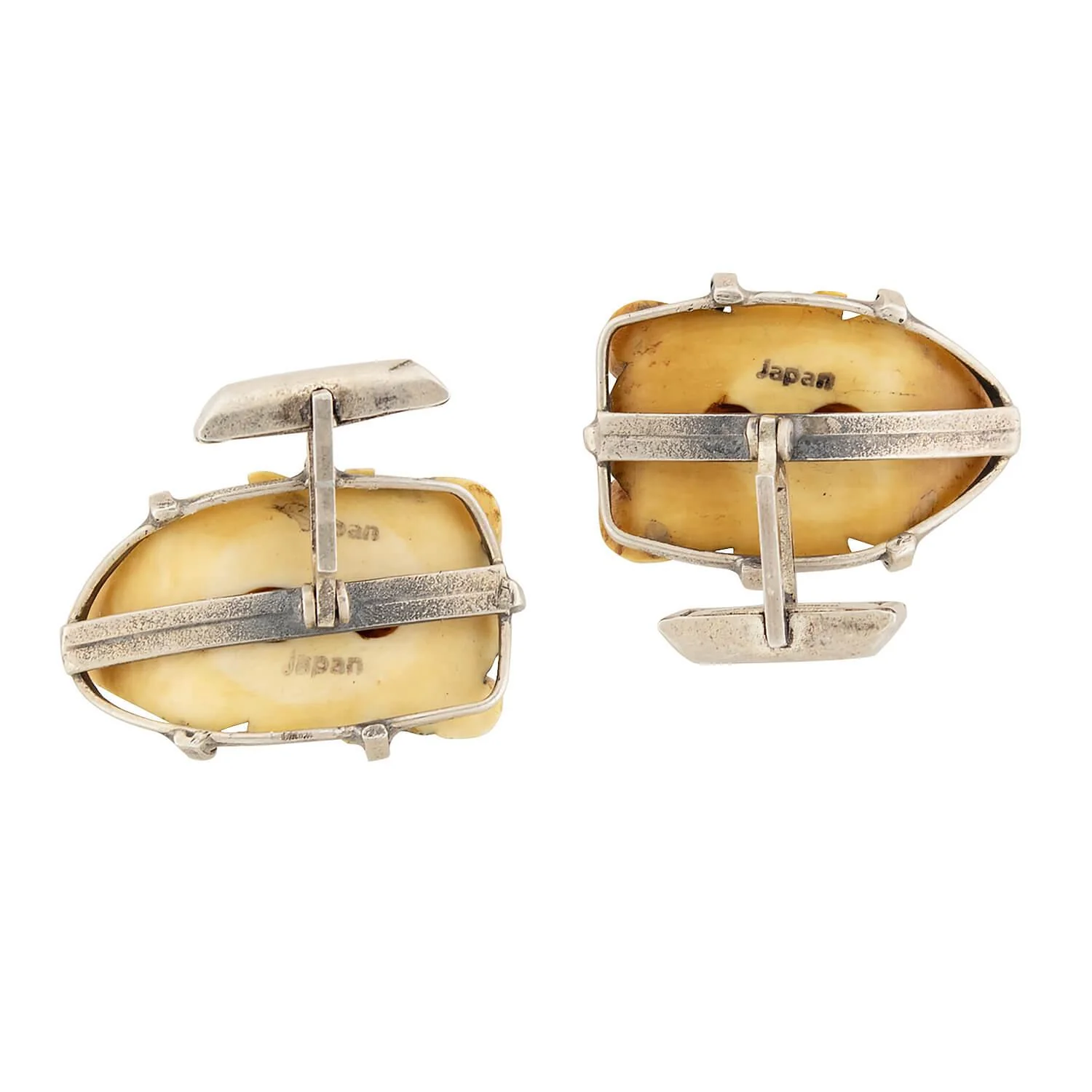 Vintage Sterling Silver, Bone, and Enamel Japanese Cufflinks - Image 3