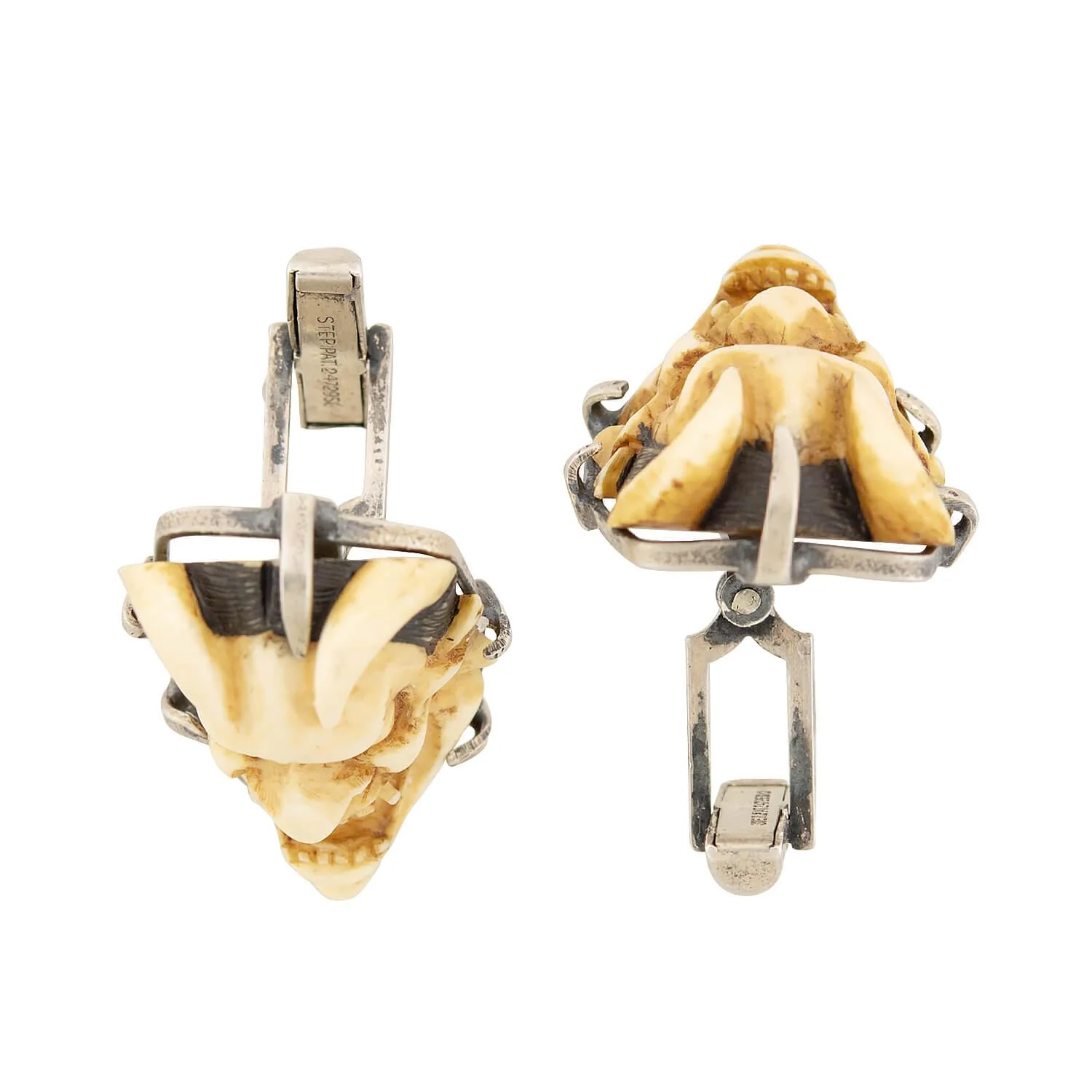Vintage Sterling Silver, Bone, and Enamel Japanese Cufflinks - Image 4