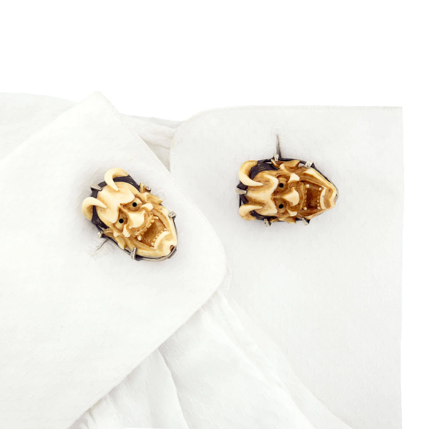 Vintage Sterling Silver, Bone, and Enamel Japanese Cufflinks - Image 6