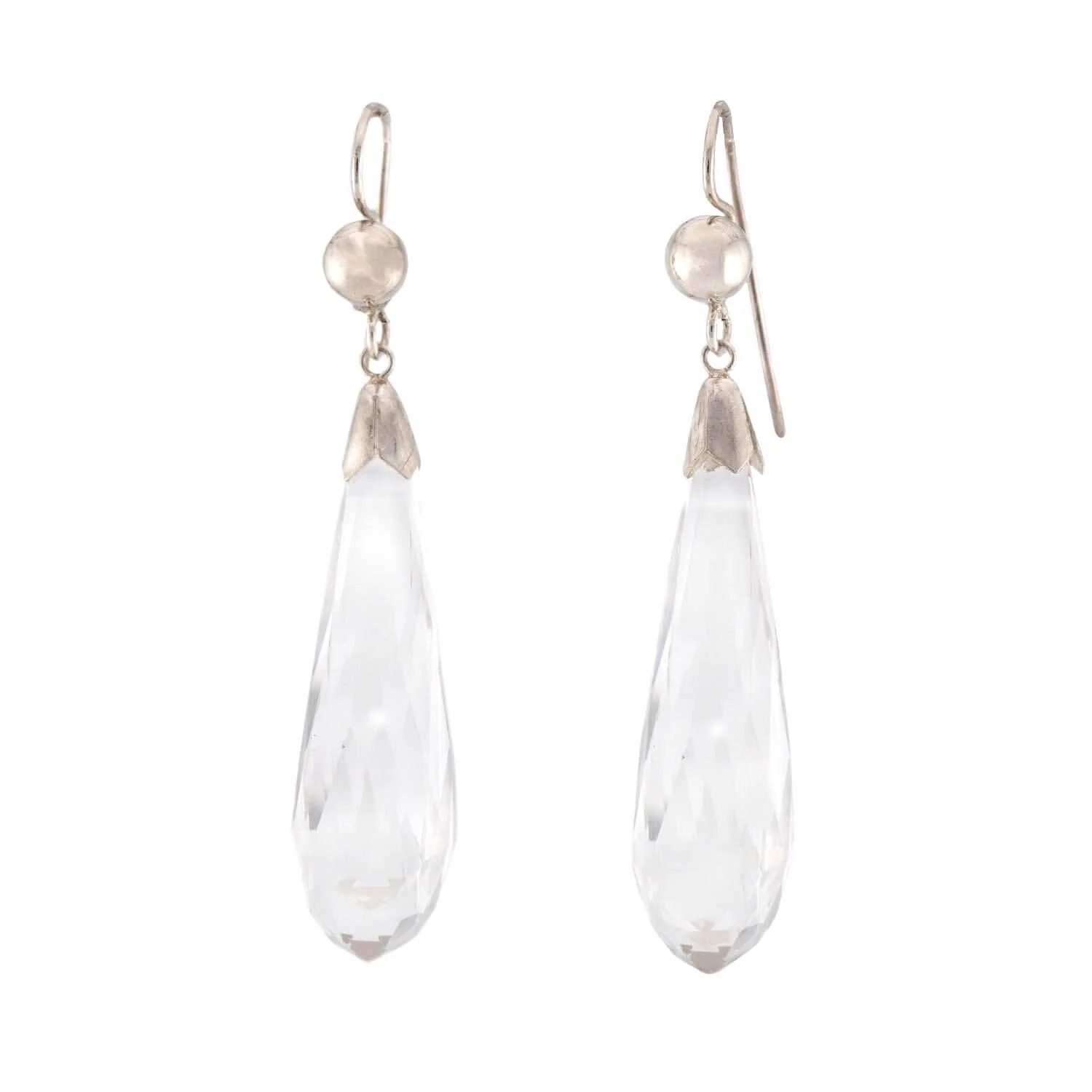 Vintage Sterling Silver Rock Quartz Crystal Drop Earrings