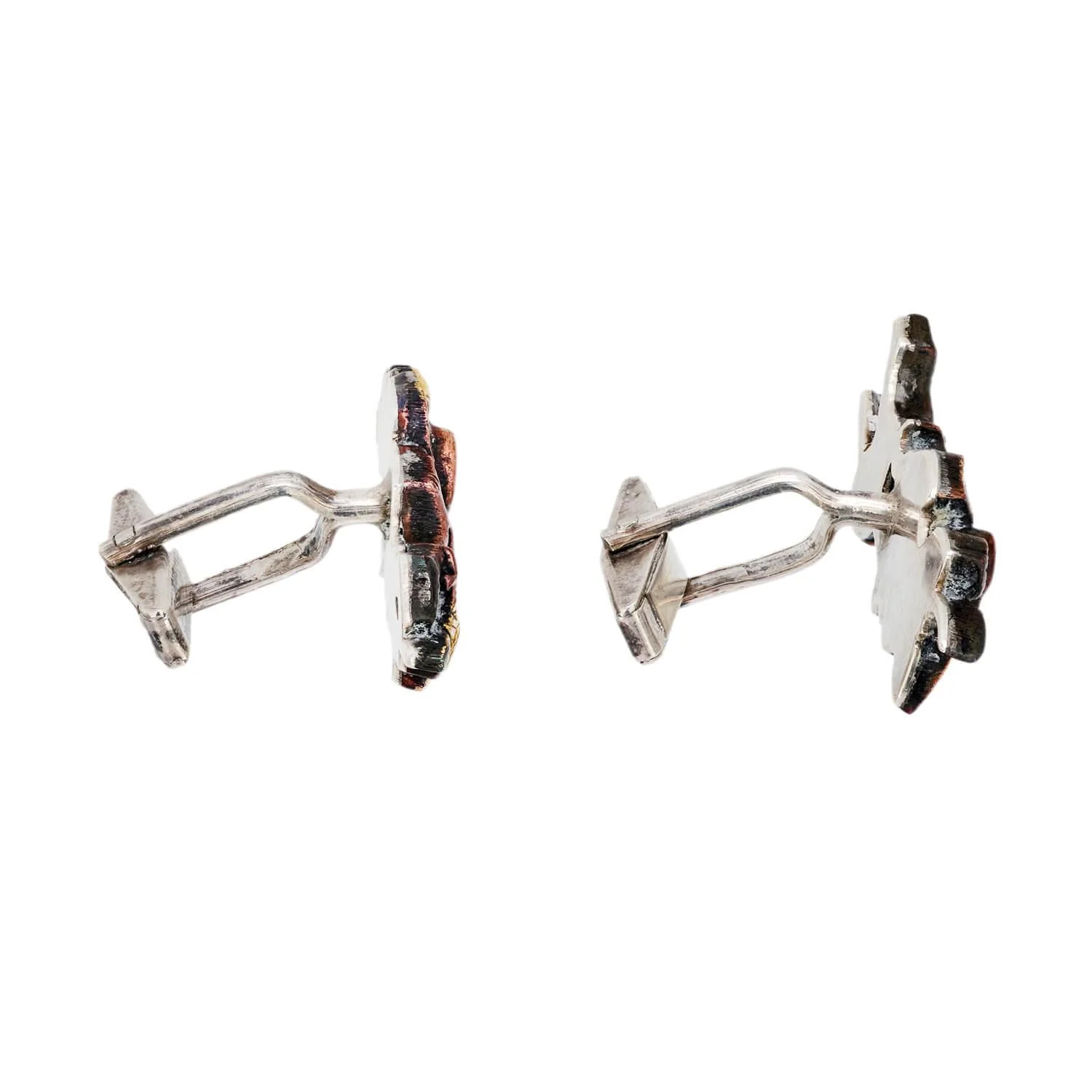 Vintage Sterling Silver Shakudo Bird and Floral Motif Cufflinks - Image 4