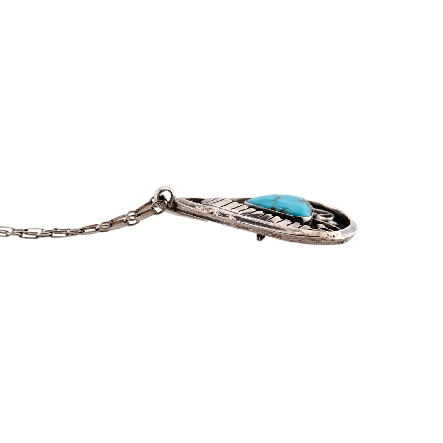 Vintage Sterling Silver Turquoise Teardrop Pin/Pendant Necklace - Image 3