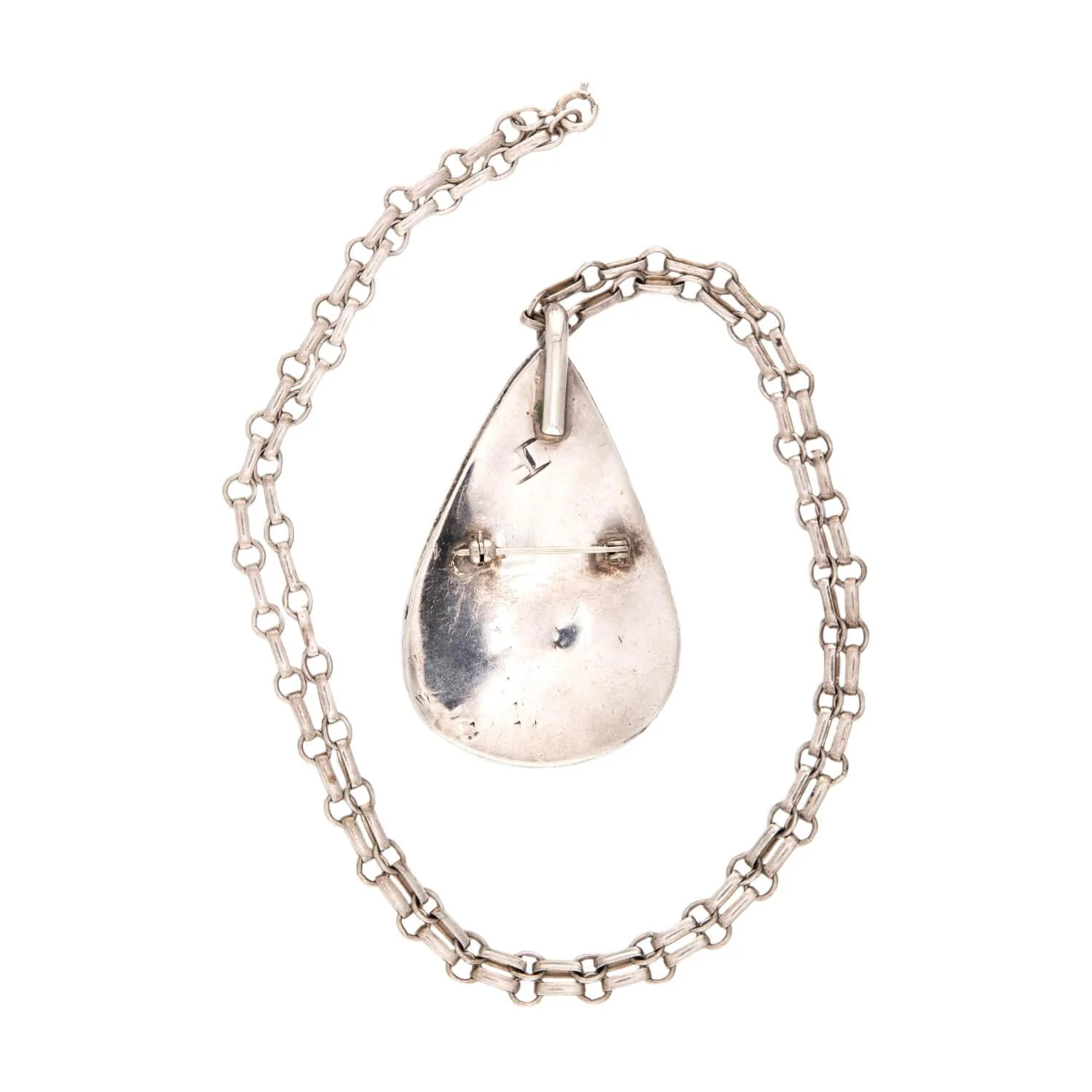 Vintage Sterling Silver Turquoise Teardrop Pin/Pendant Necklace - Image 4